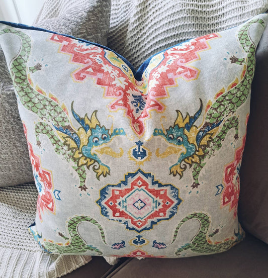 Colorful Dragon Chinoiserie Pillow Cover