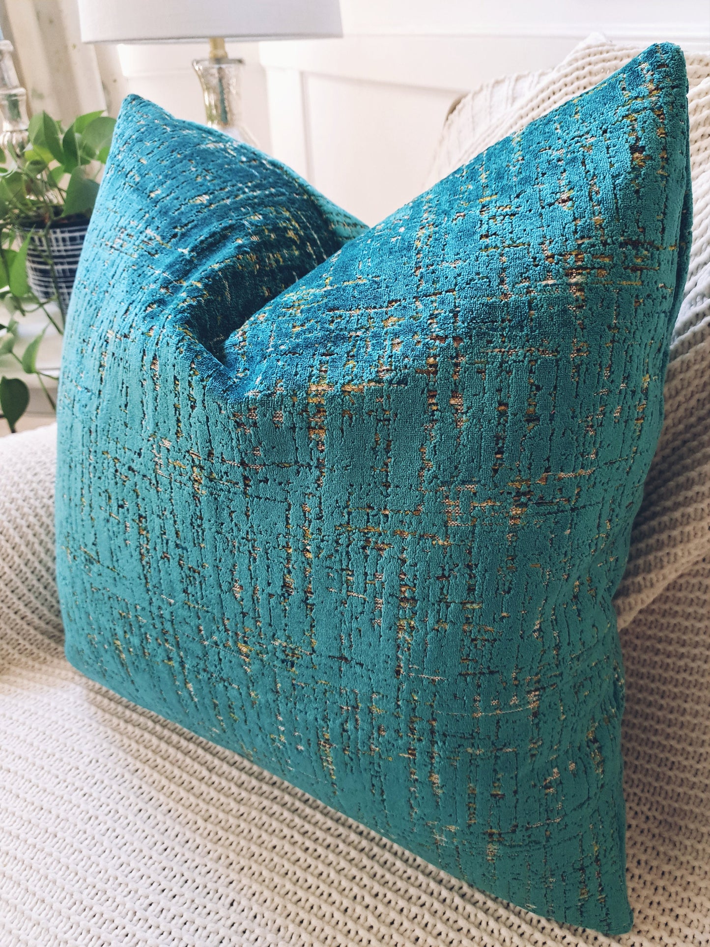 Blue Green velvet pillow cover cut velvet
