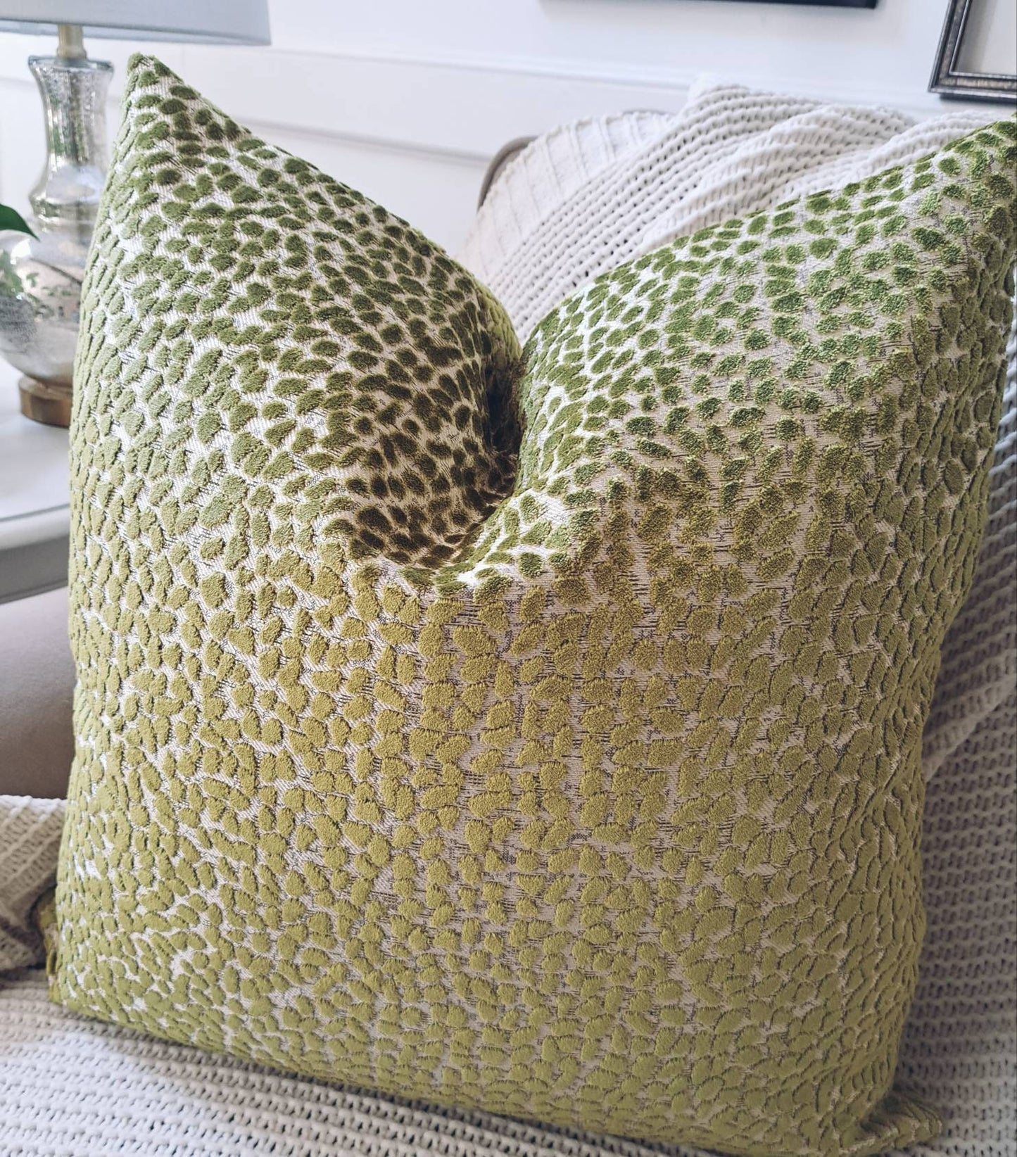 Green speckled cut velvet pillow cover
