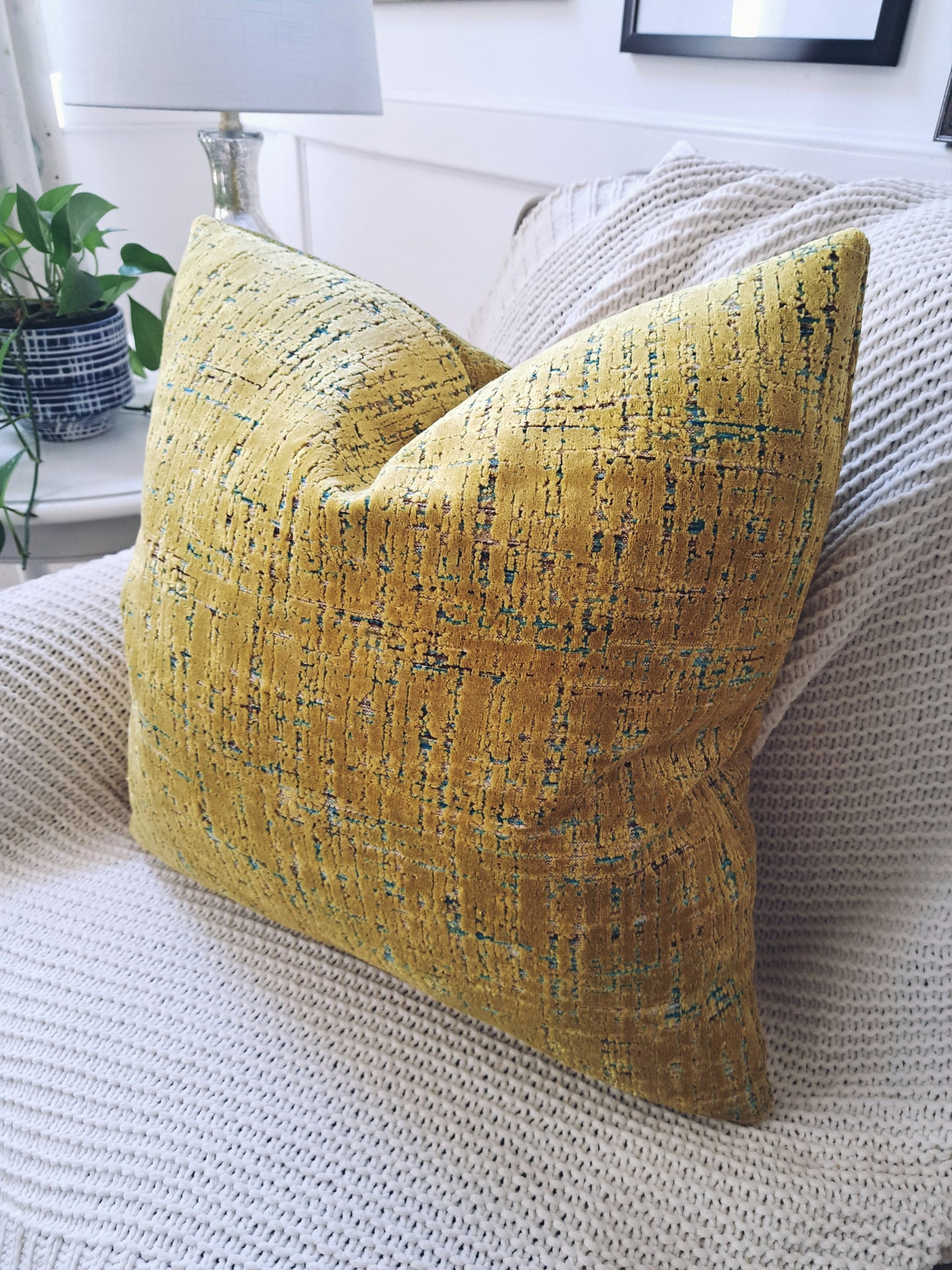 Blue Green velvet pillow cover cut velvet