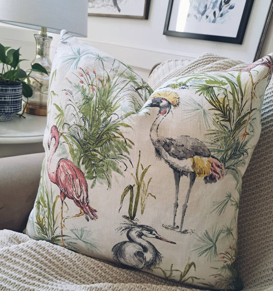 Blush Flamingo Coastal Bird Print Pillow Cover