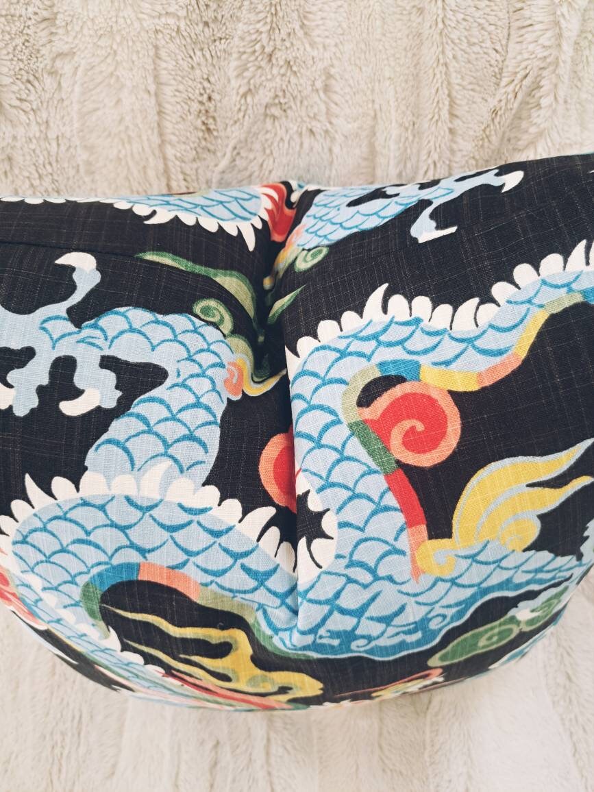 Black and Turquoise Dragon Pillow Cover