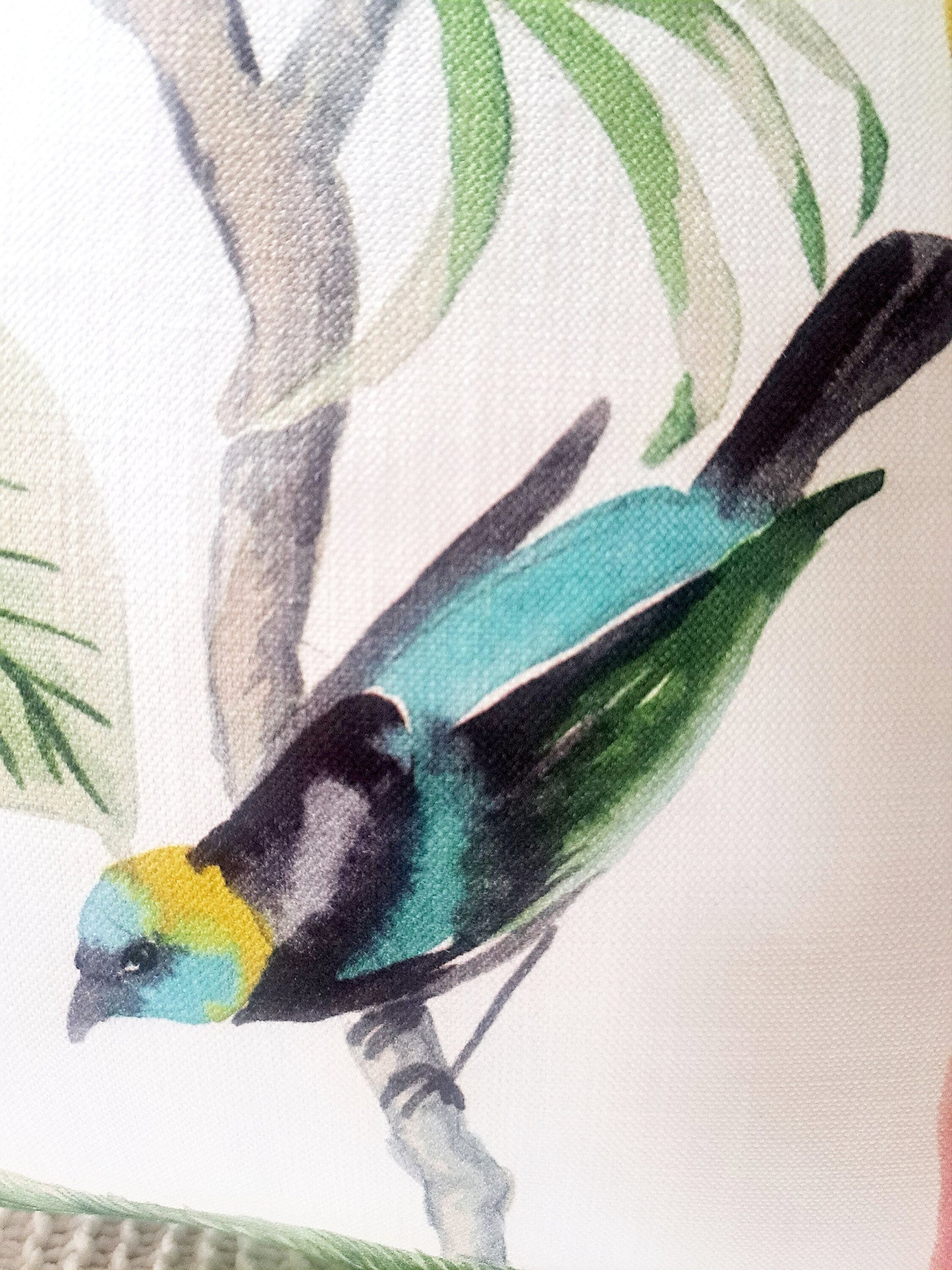 Paradise Leaf Tropical Floral Bird Print Pillow Cover