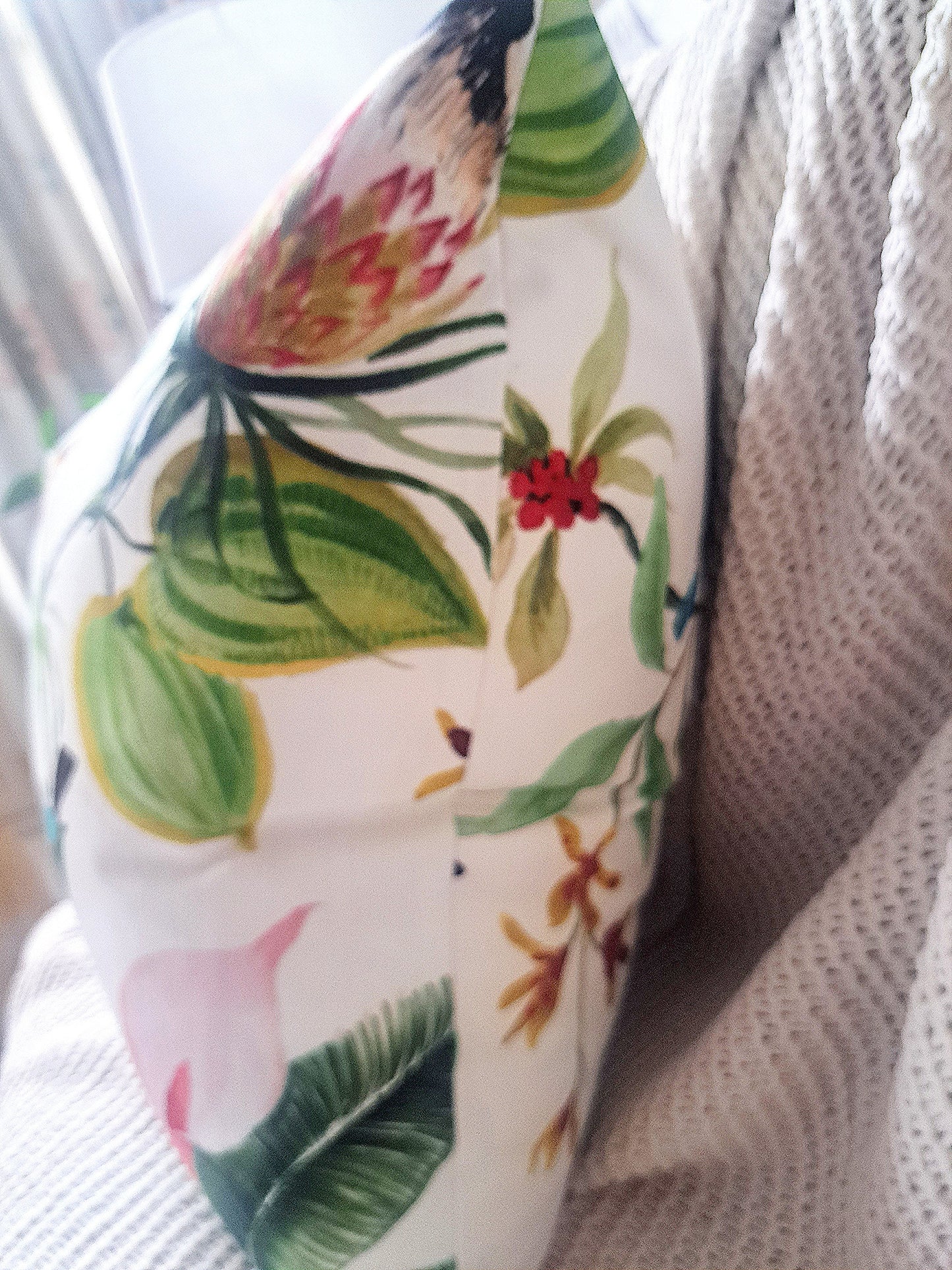 Paradise Leaf Tropical Floral Bird Print Pillow Cover