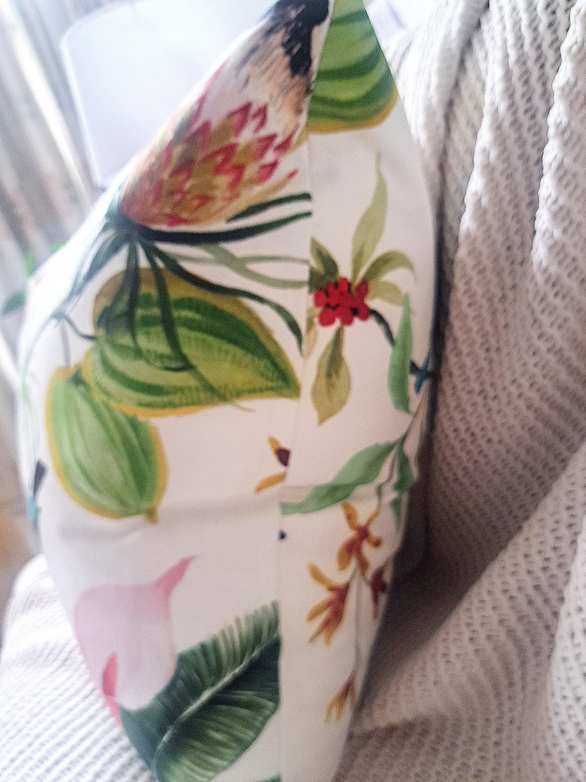 Paradise Leaf Tropical Floral Bird Print Pillow Cover