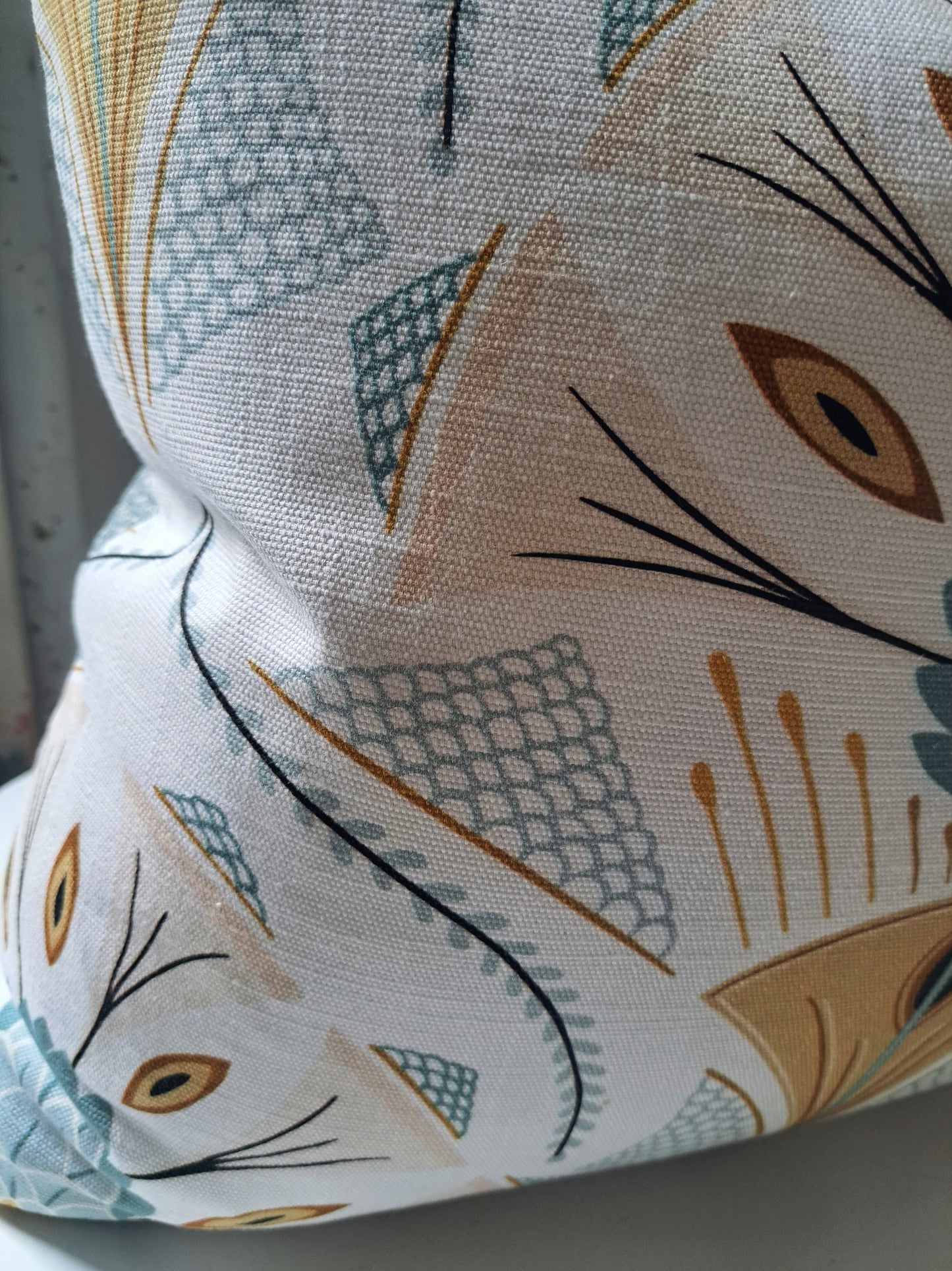 Peacock plumeau blue and gold pillow cover