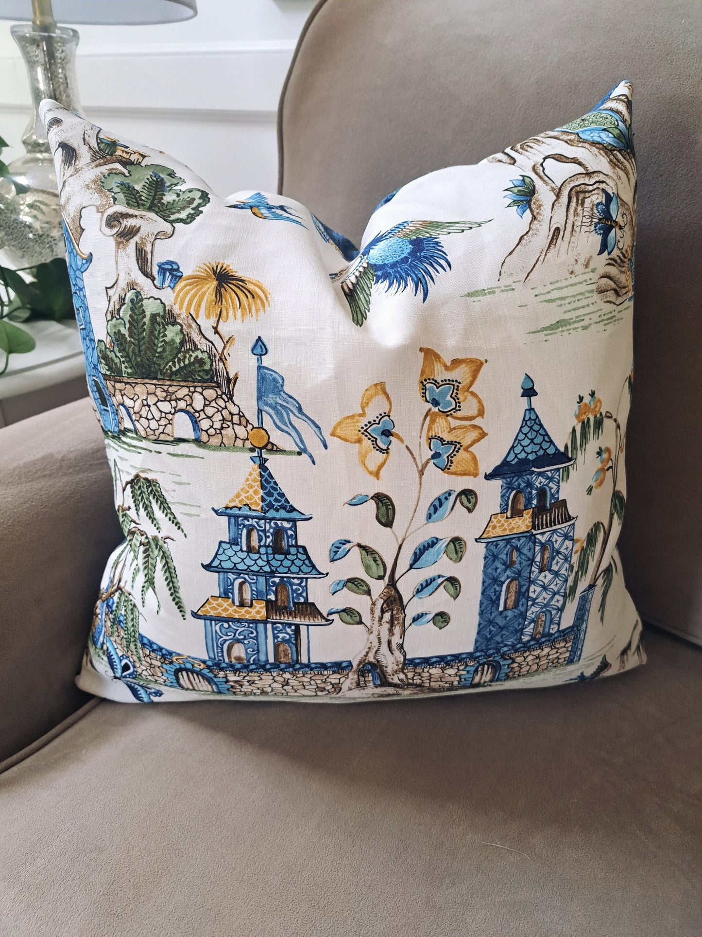 Grand palace blue and green pillow cover Thibout