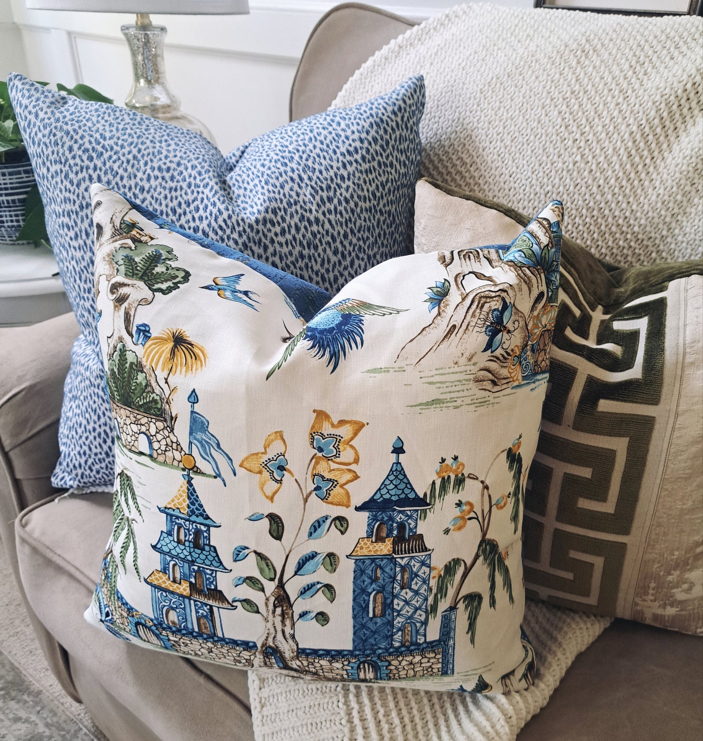 Grand palace blue and green pillow cover Thibout