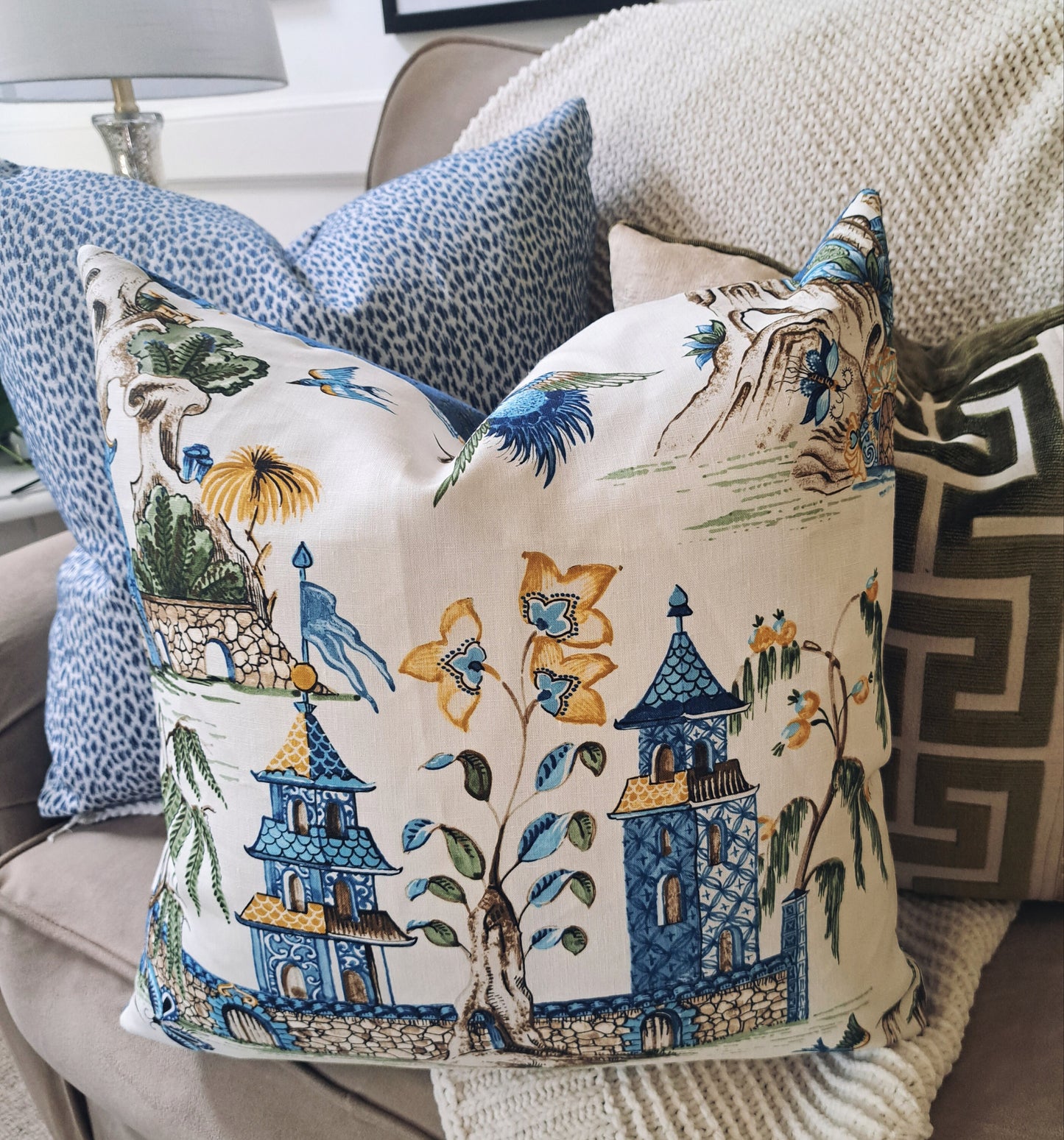 Grand palace blue and green pillow cover Thibout