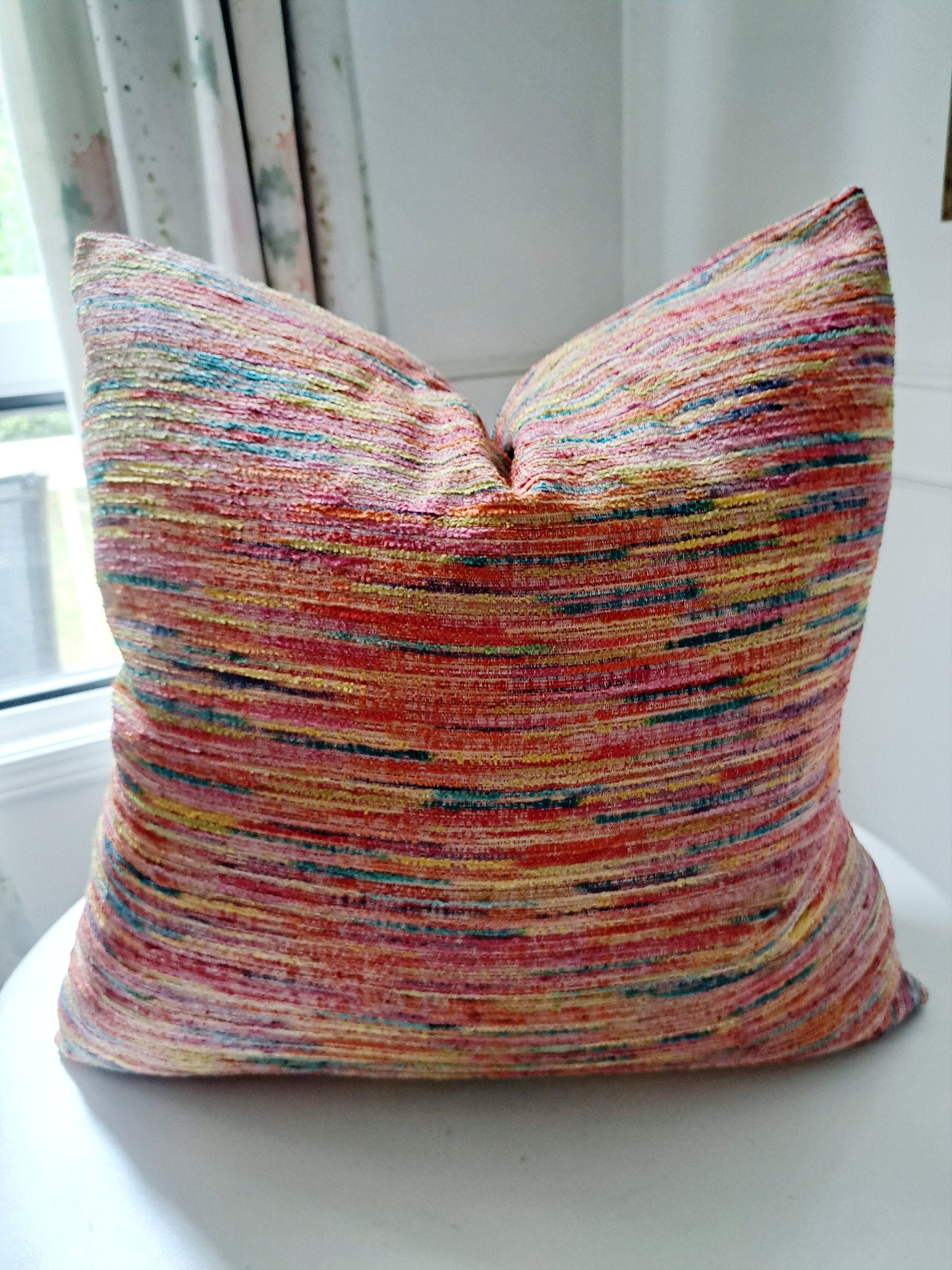 Multi color pink orange stripe print pillow cover