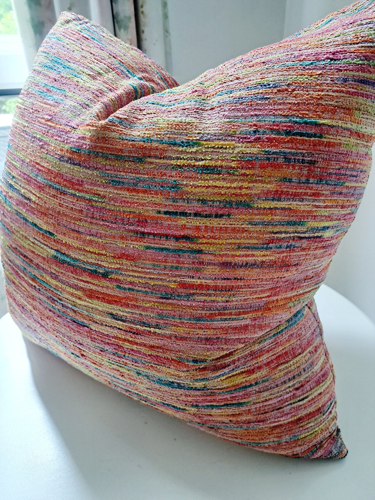 Multi color pink orange stripe print pillow cover