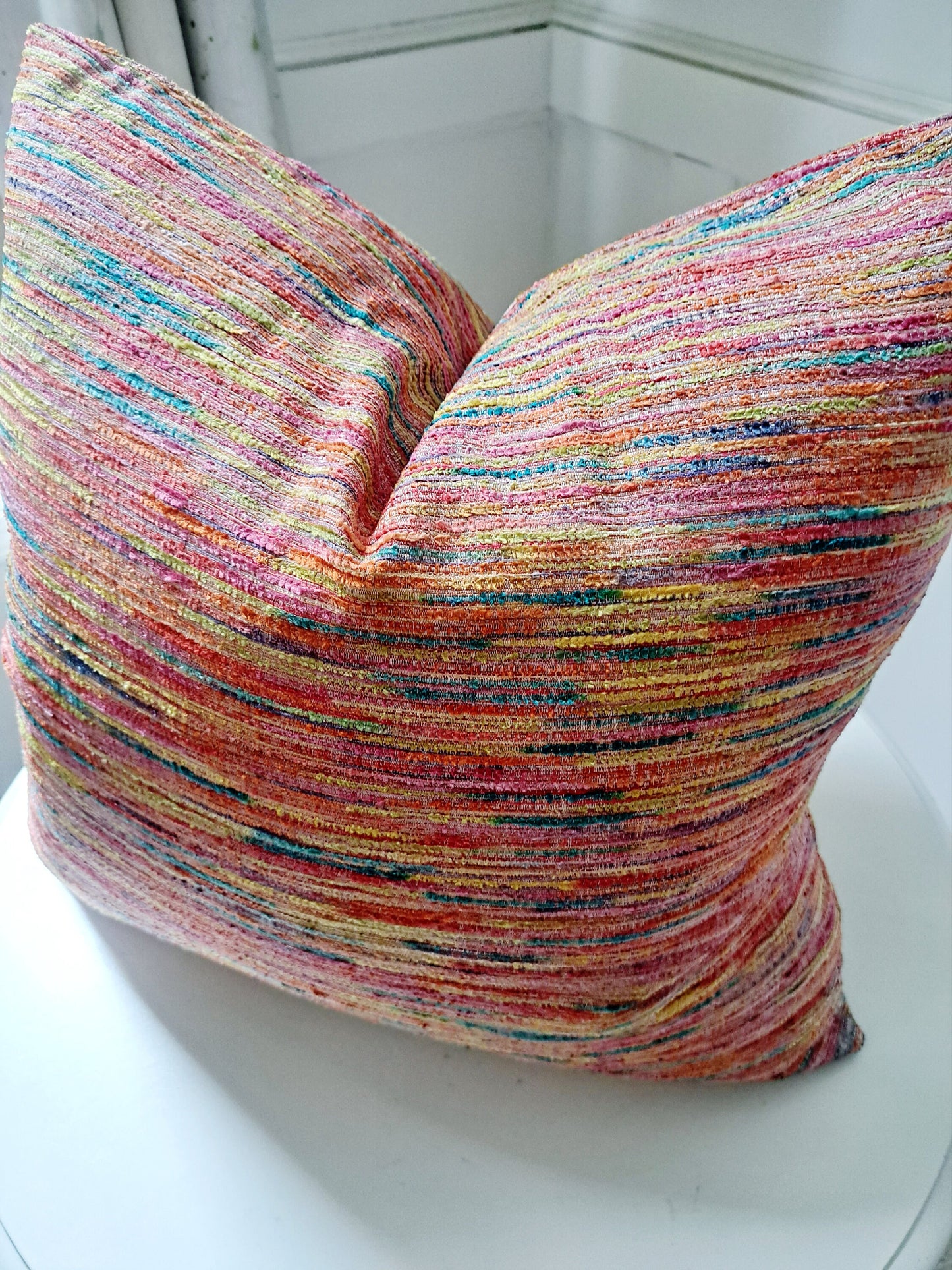 Multi color pink orange stripe print pillow cover