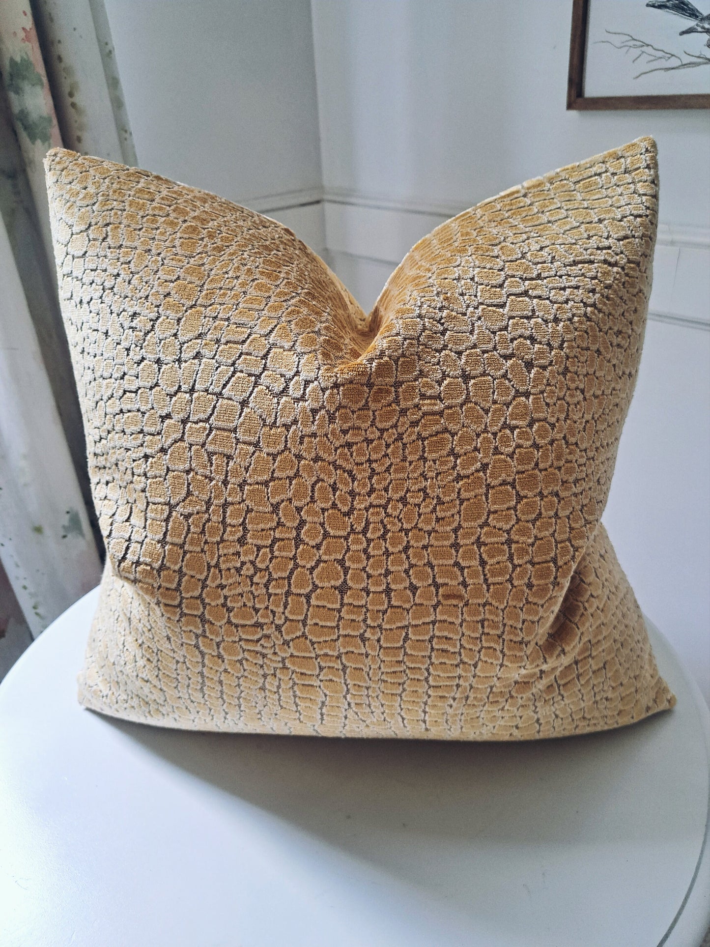 Gold cut velvet crocodile pattern pillow cover