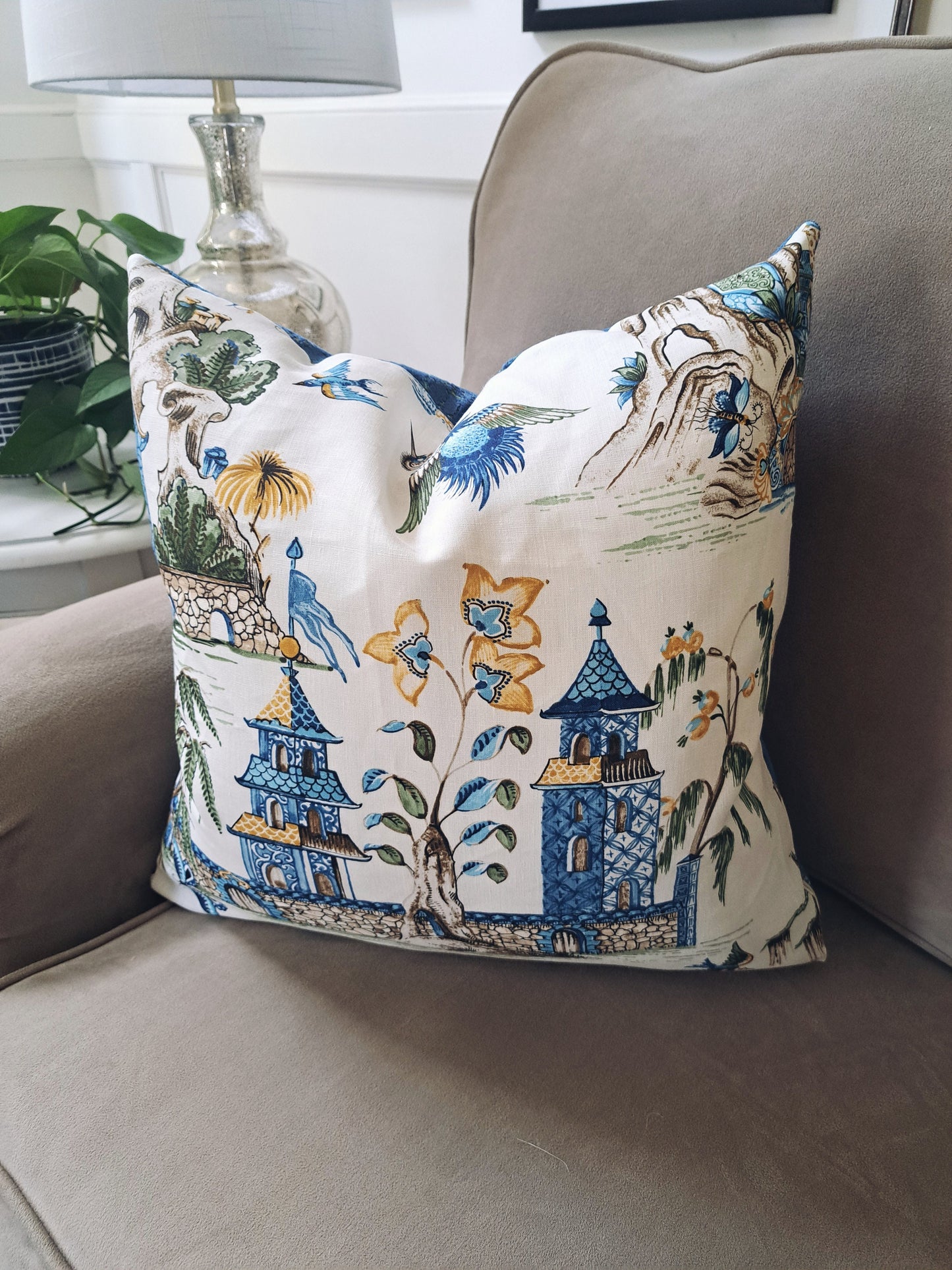 Grand palace blue and green pillow cover Thibout