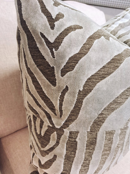 Zebra Velvet Pillow Cover Beige or Navy