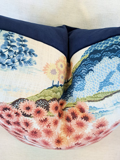 Coral Blue Chinoiserie Scenery Pillow Cover