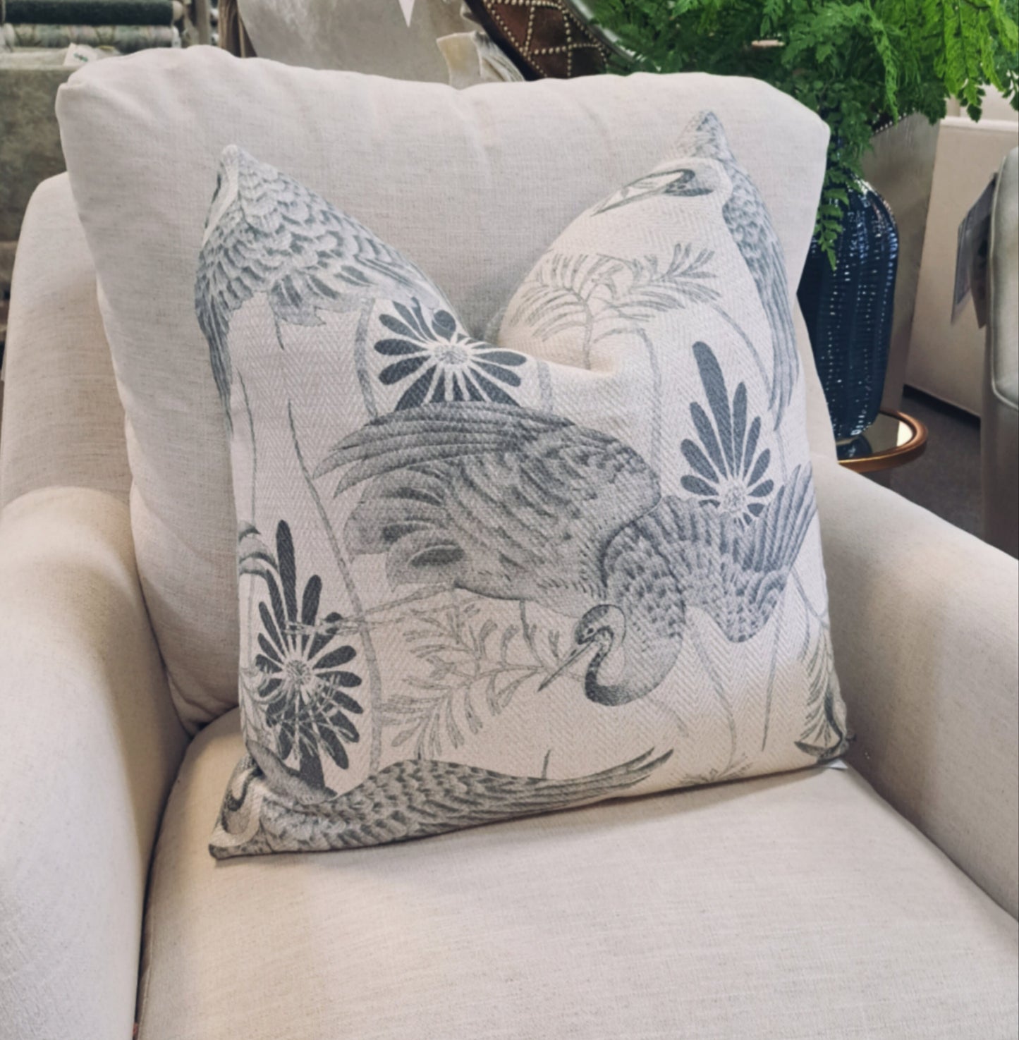 Slate Grey Coastal Bird Print Pillow Cover