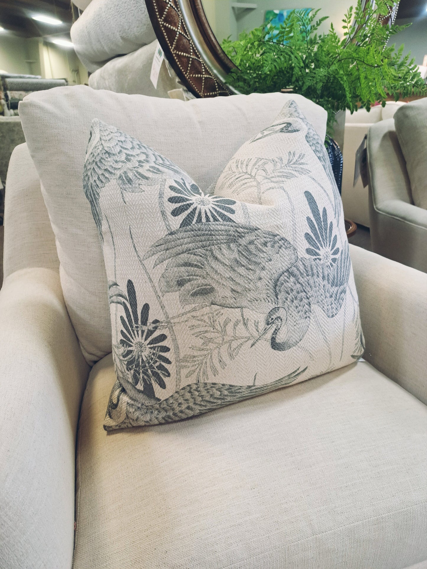 Slate Grey Coastal Bird Print Pillow Cover