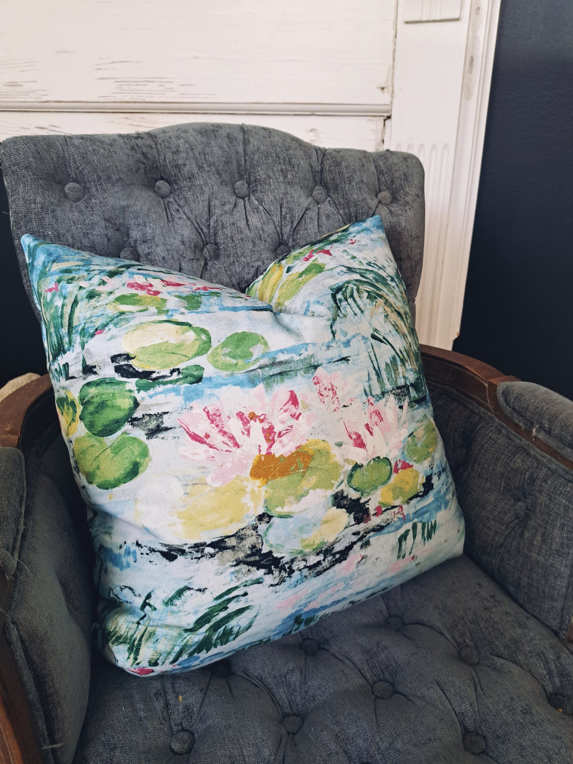 Abstract Watercolor Lillypad Painting Pillow Cover