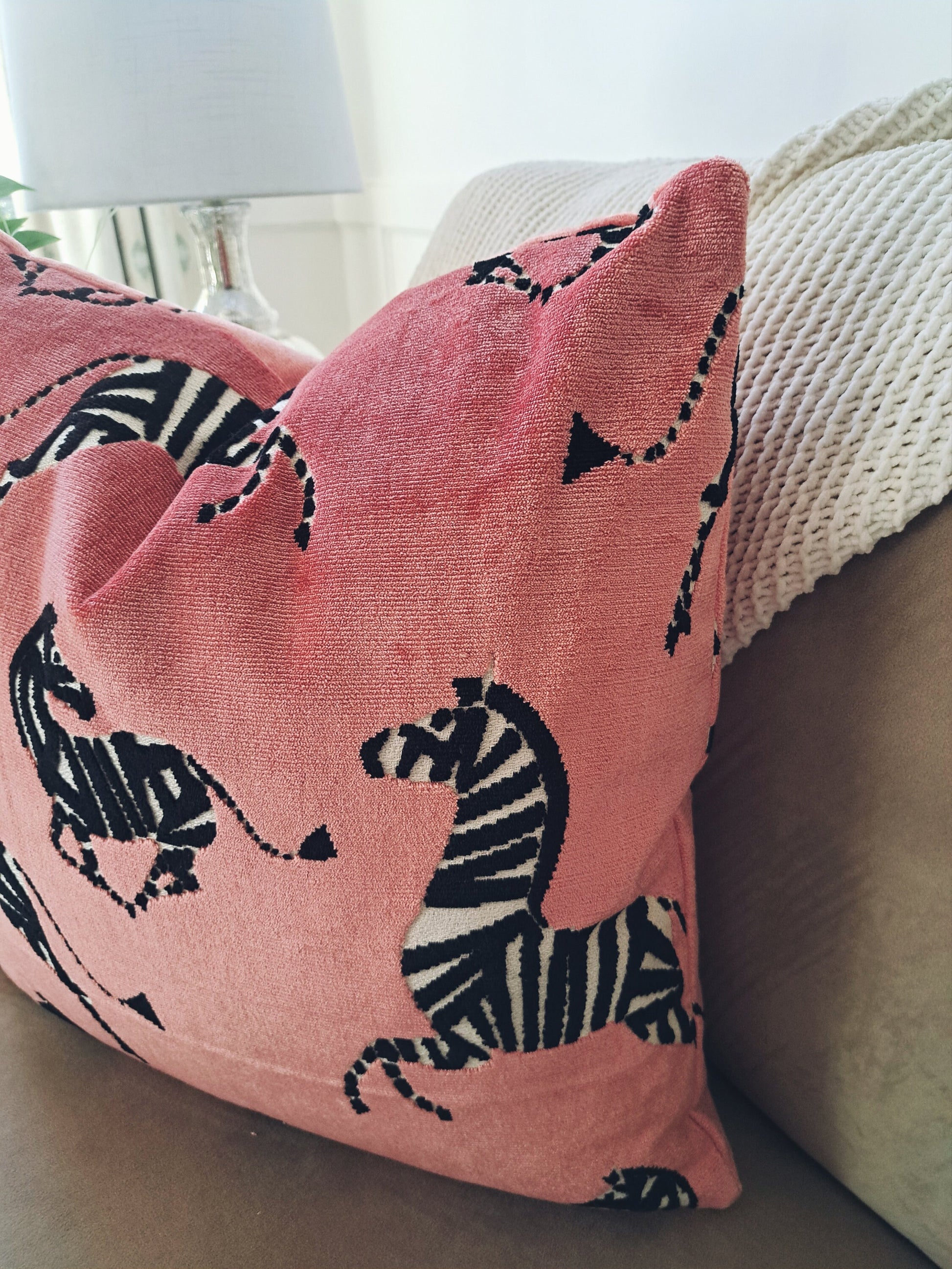 Pink dancing zebra pillow cover