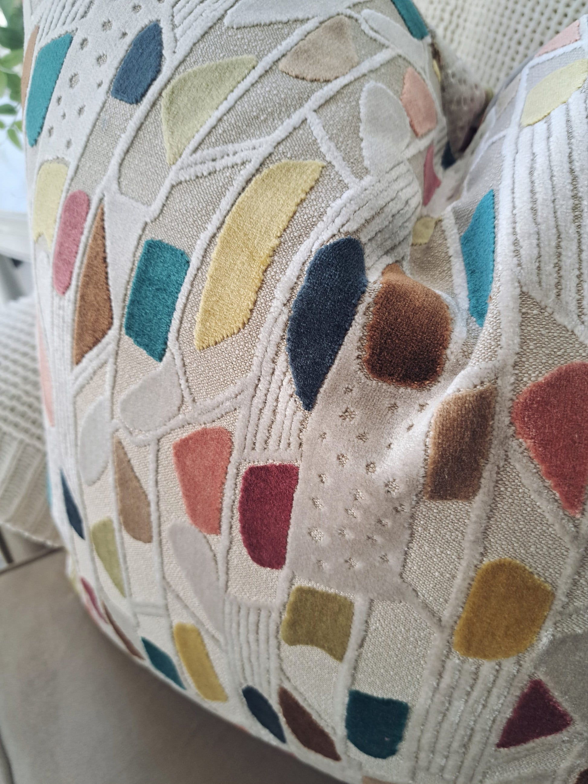 Multi Color Velvet Geometric Shapes Pillow Cover