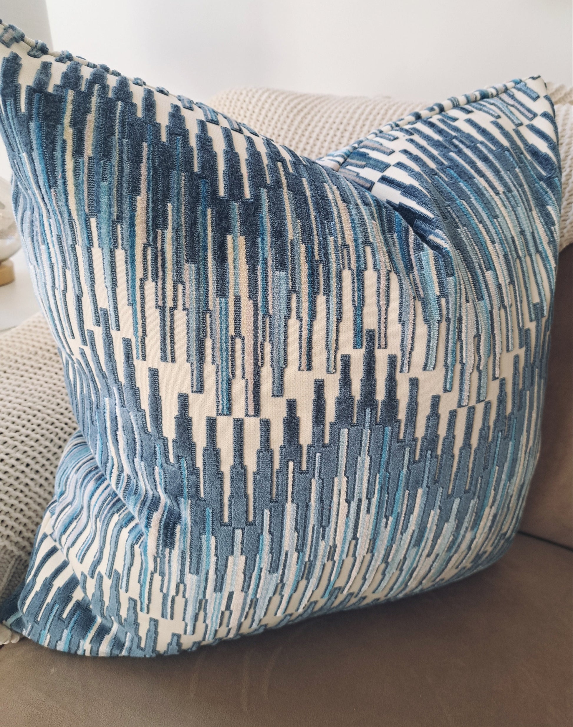 Navy and cream chevron pillow cover
