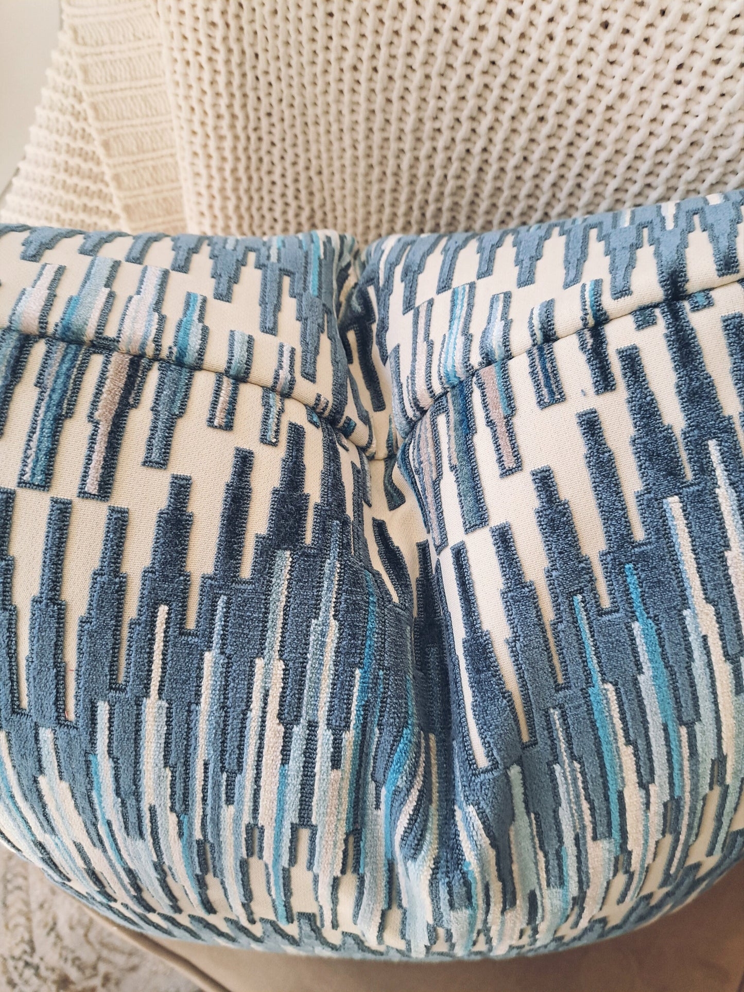 Navy and cream chevron pillow cover