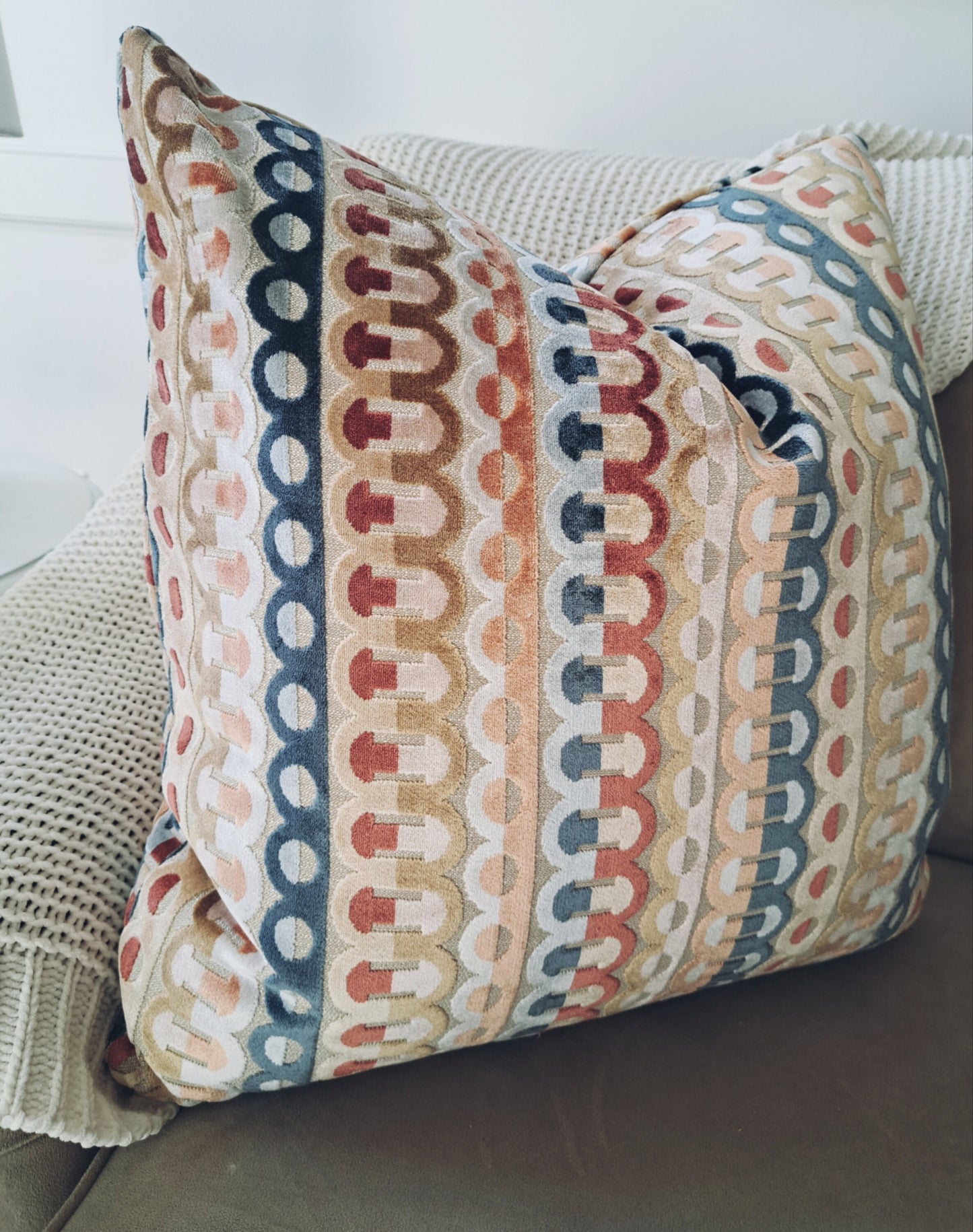 Velvet geometric stripe pillow cover earth tones