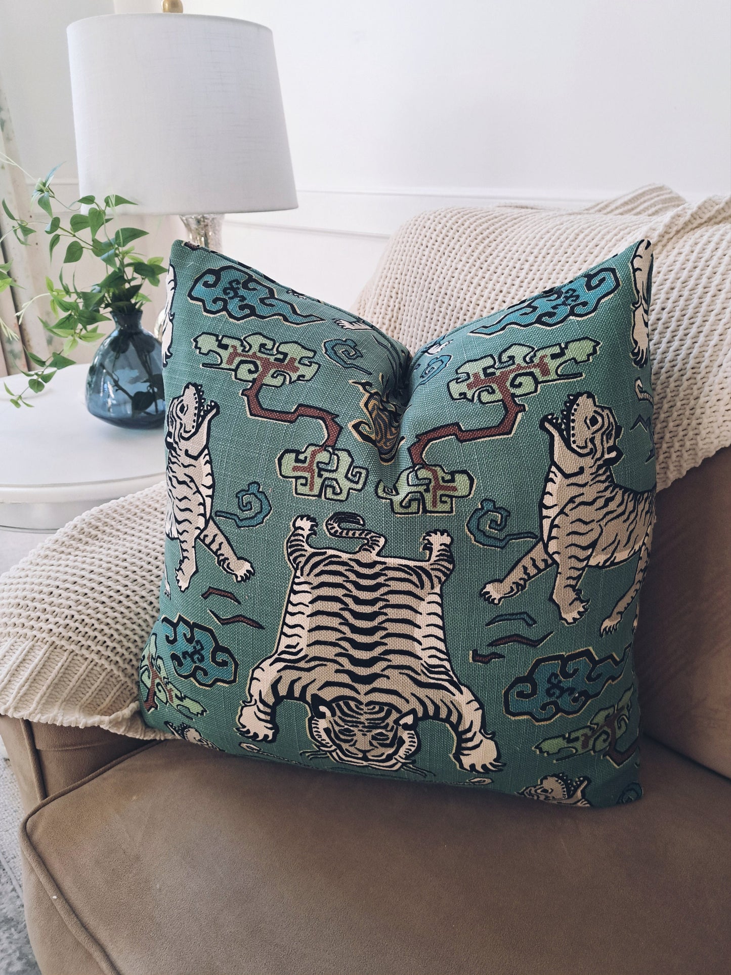 Jade Tiger Print Pillow Cover