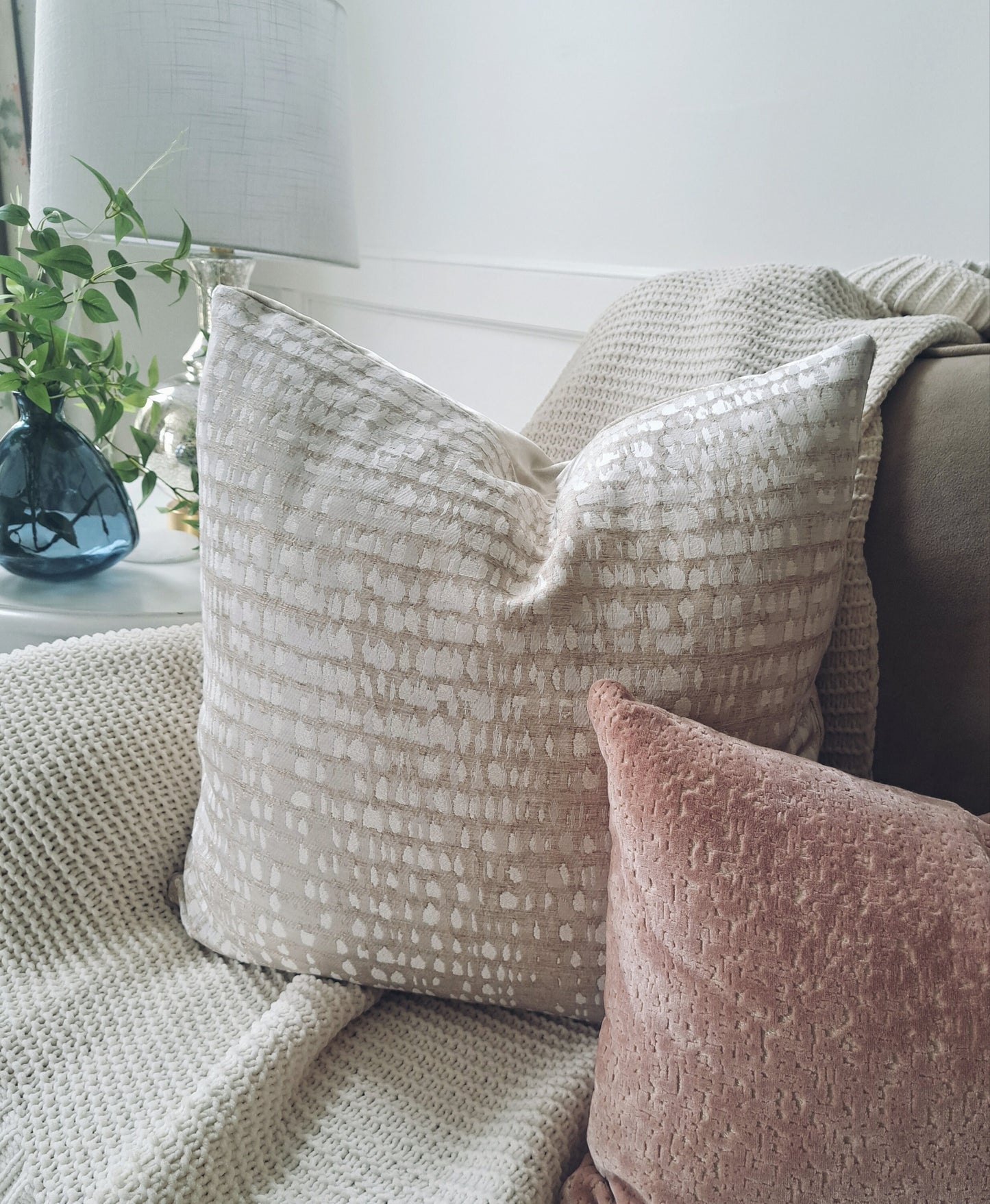 Cream and White Nuetral Print Pillow Cover