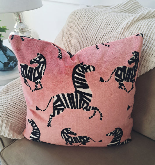 Pink dancing zebra pillow cover