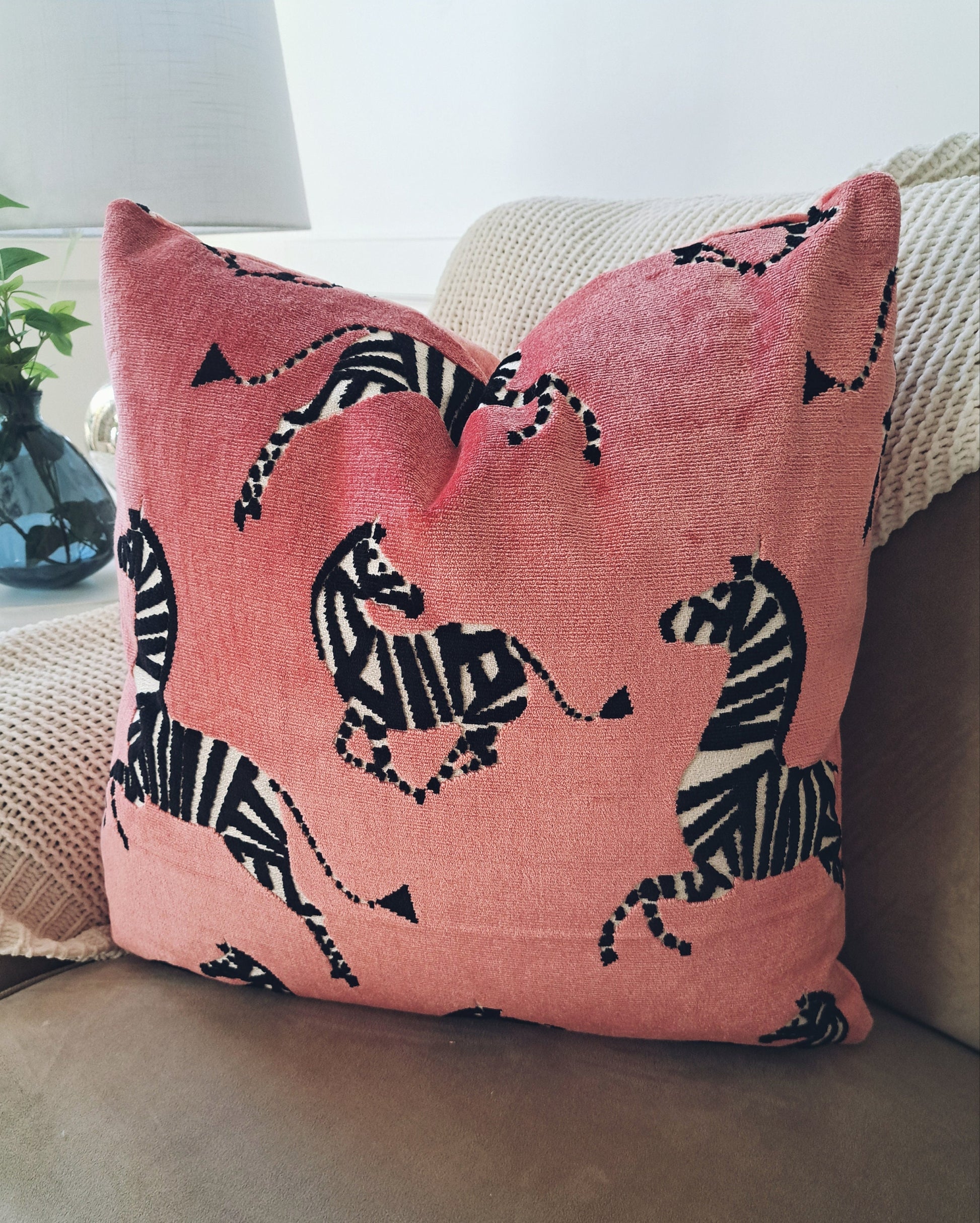 Pink dancing zebra pillow cover