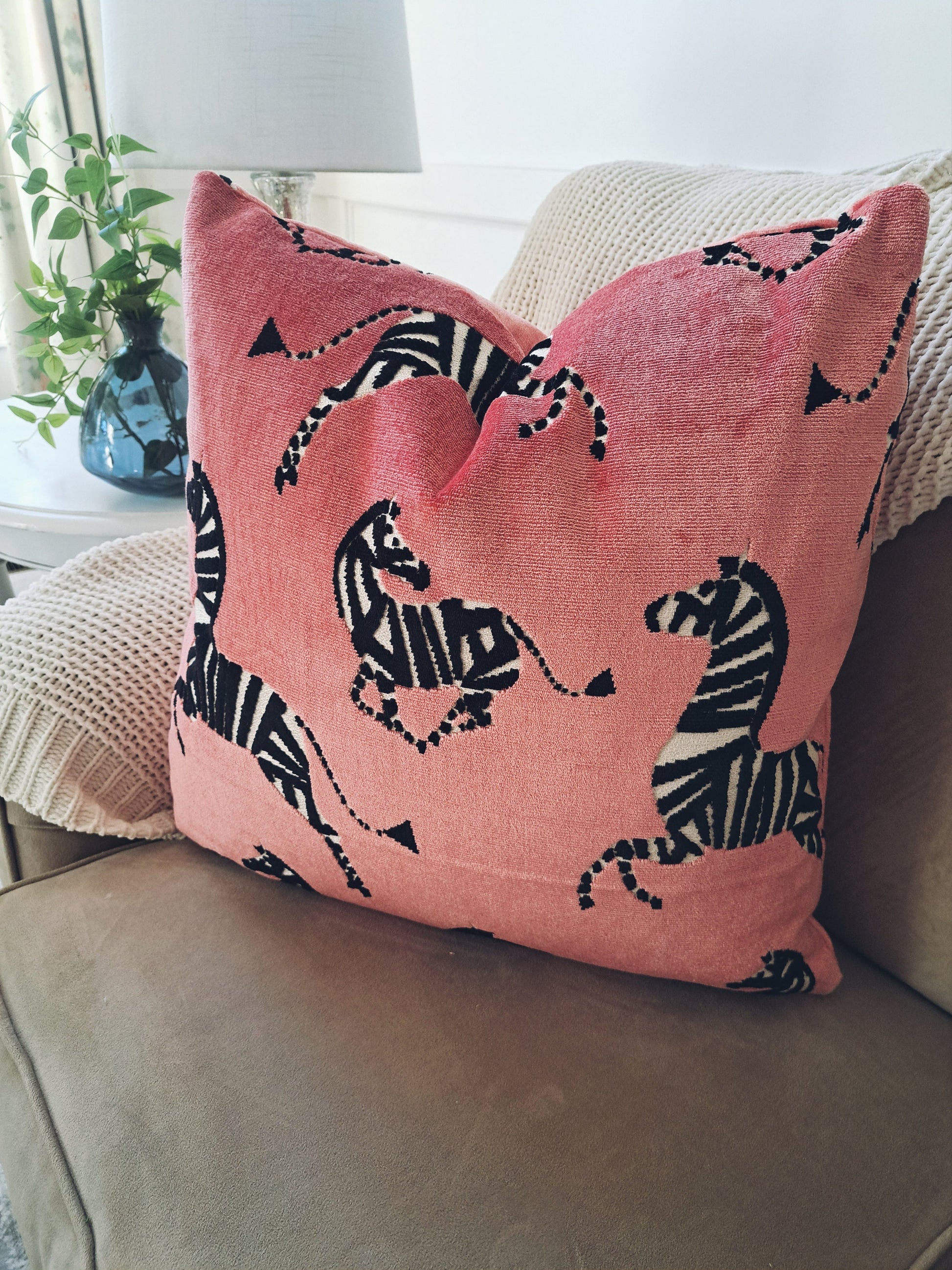 Pink dancing zebra pillow cover