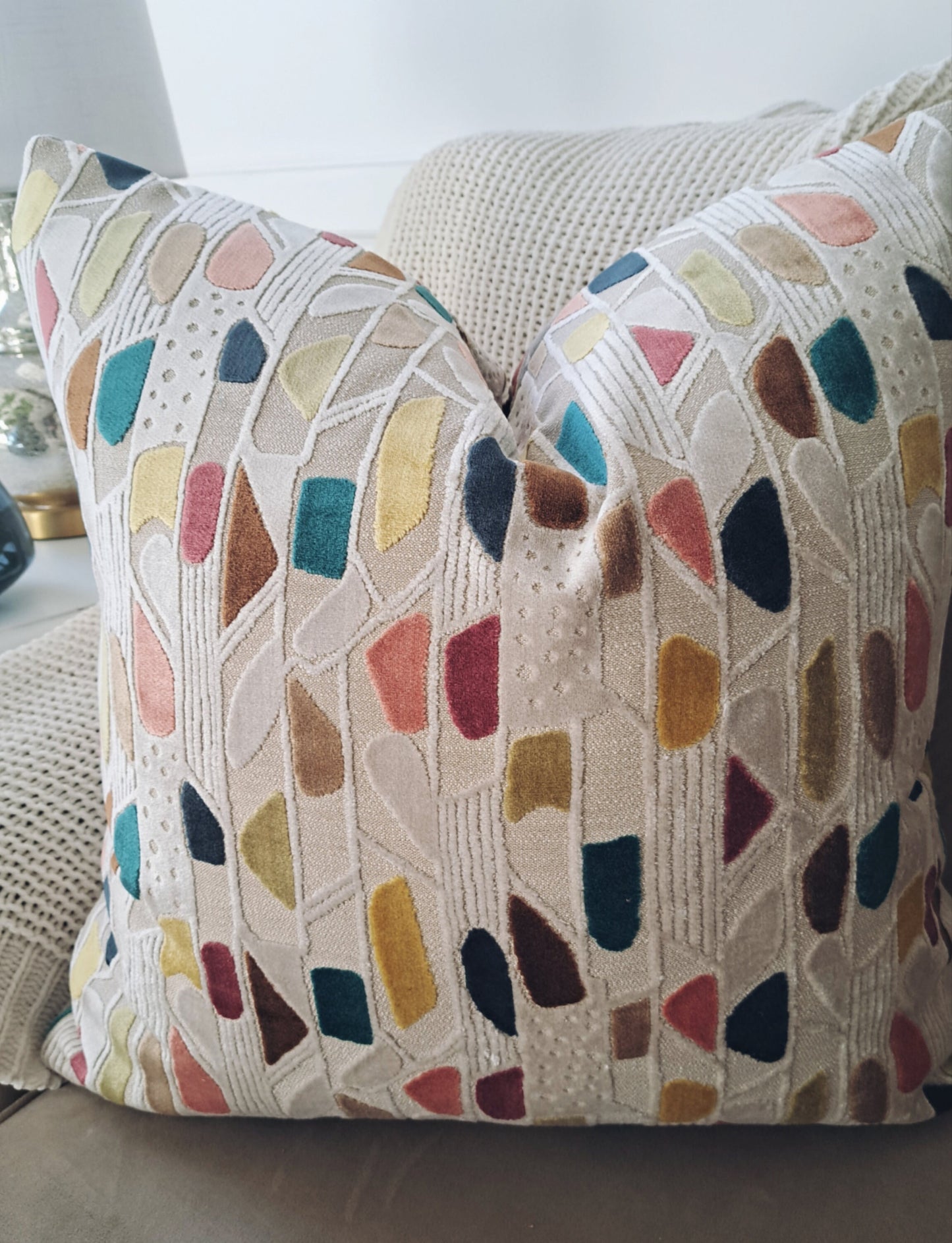 Multi Color Velvet Geometric Shapes Pillow Cover