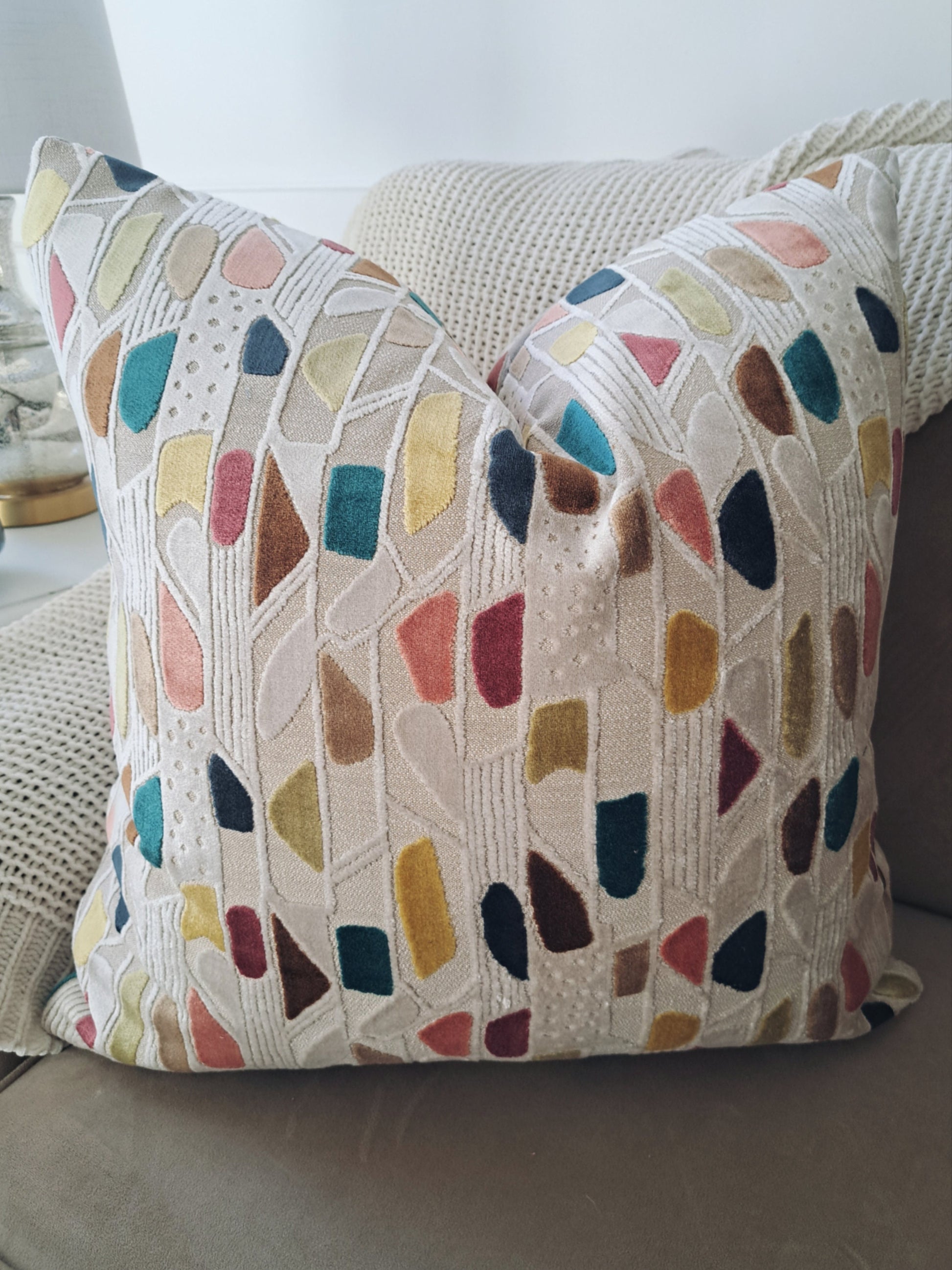 Multi Color Velvet Geometric Shapes Pillow Cover