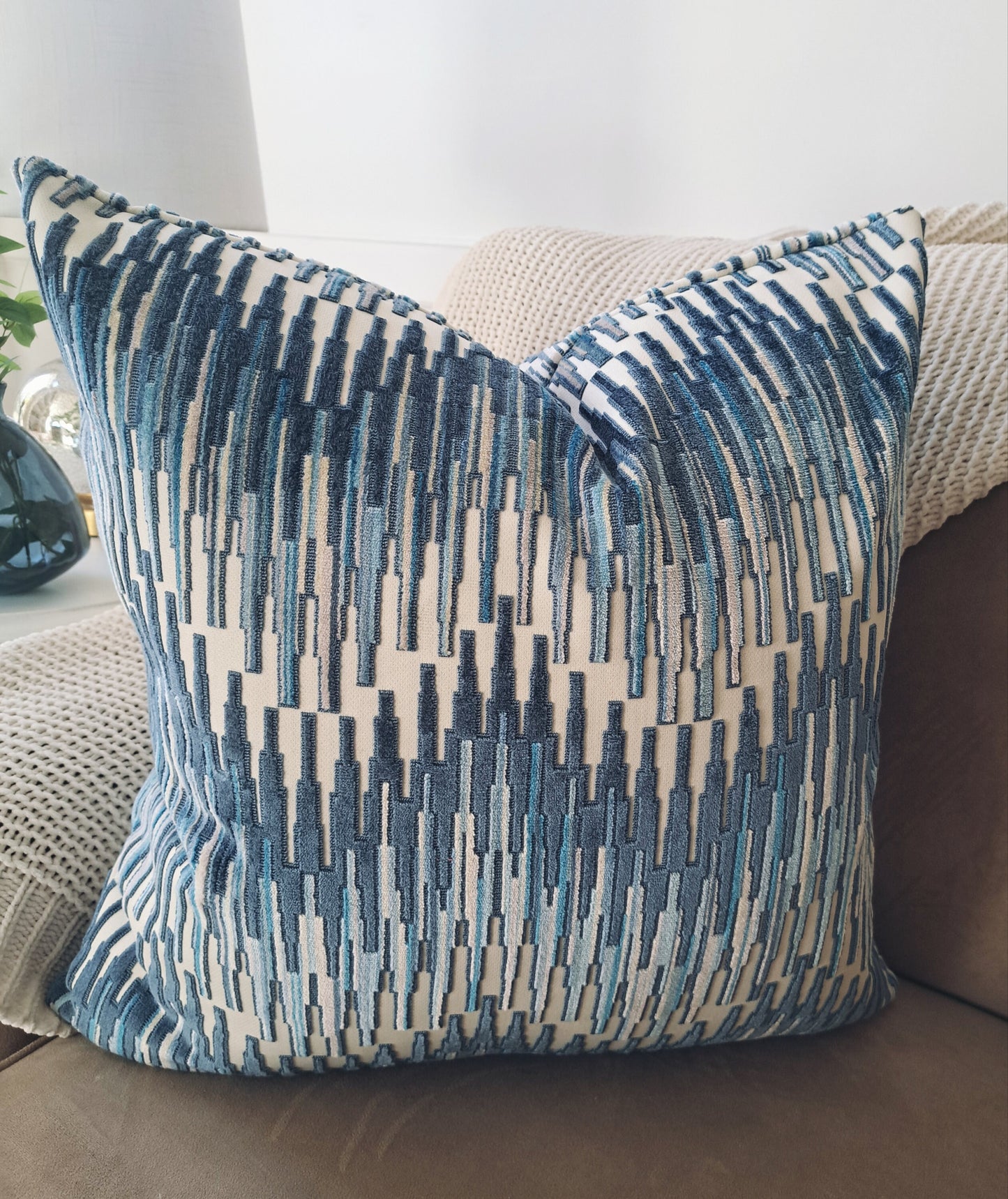 Navy and cream chevron pillow cover