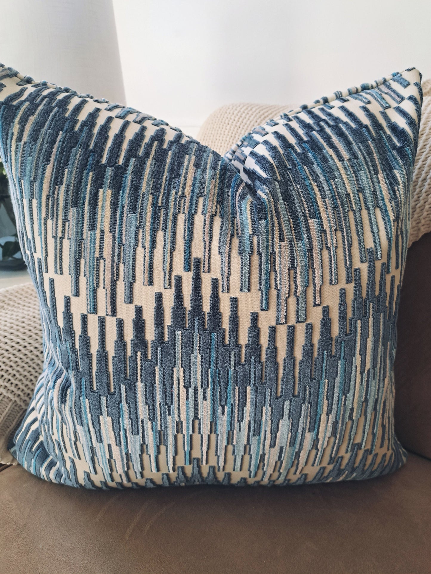 Navy and cream chevron pillow cover