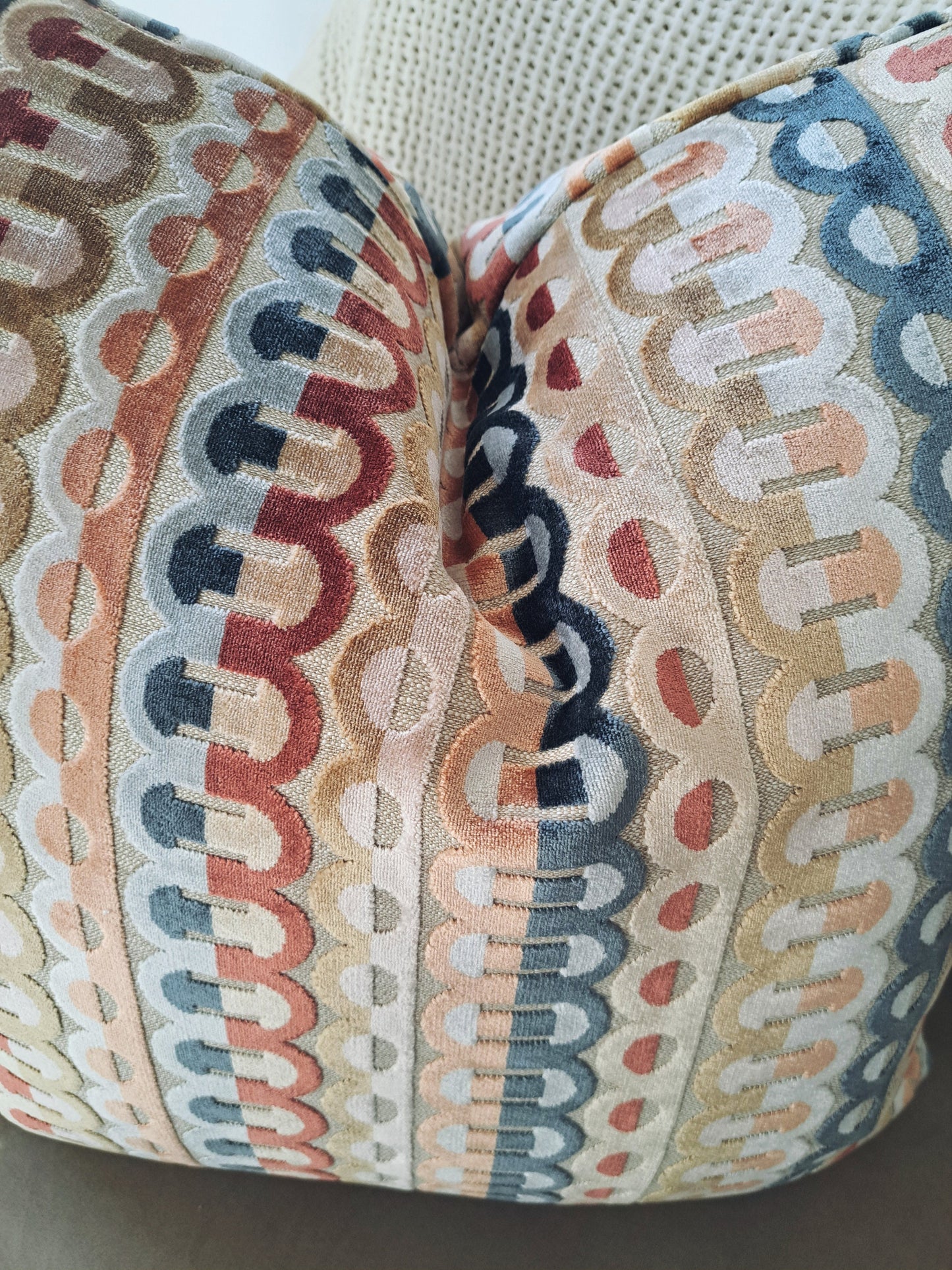 Velvet geometric stripe pillow cover earth tones