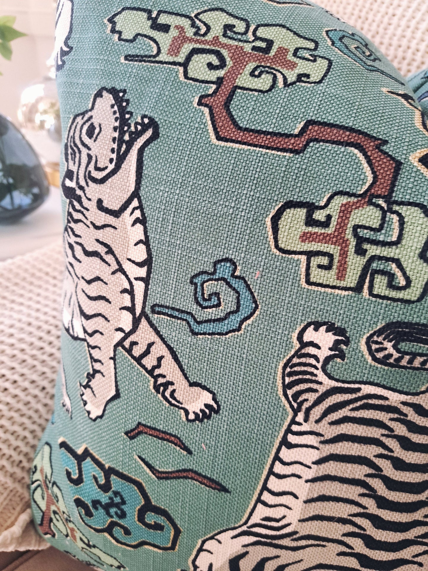 Jade Tiger Print Pillow Cover