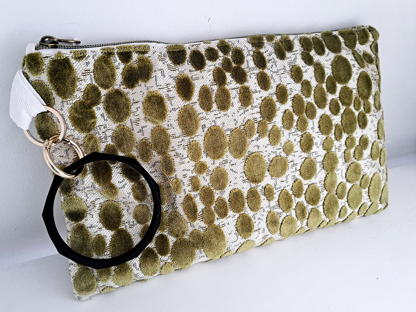 Green Velvet Dot Clutch Bag