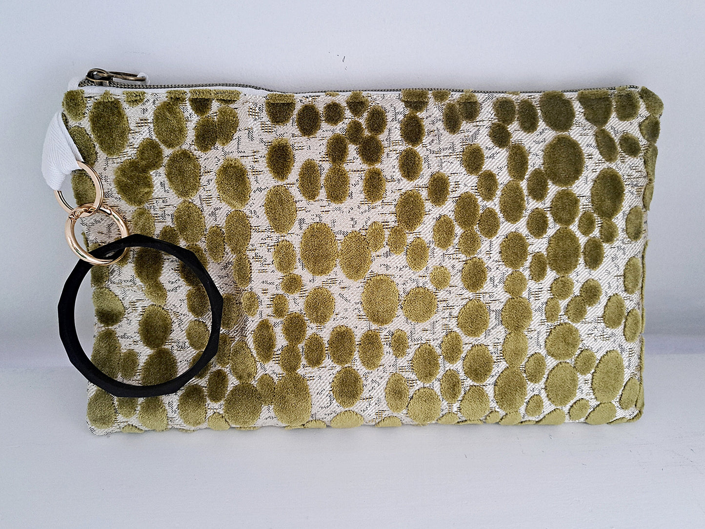 Green Velvet Dot Clutch Bag