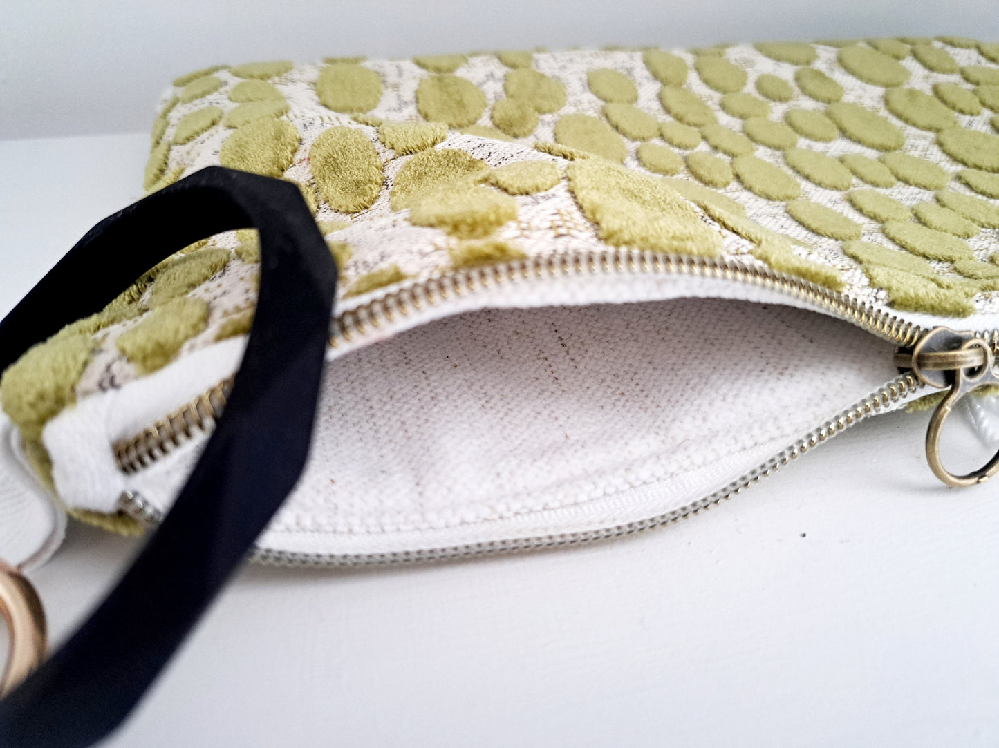 Green Velvet Dot Clutch Bag