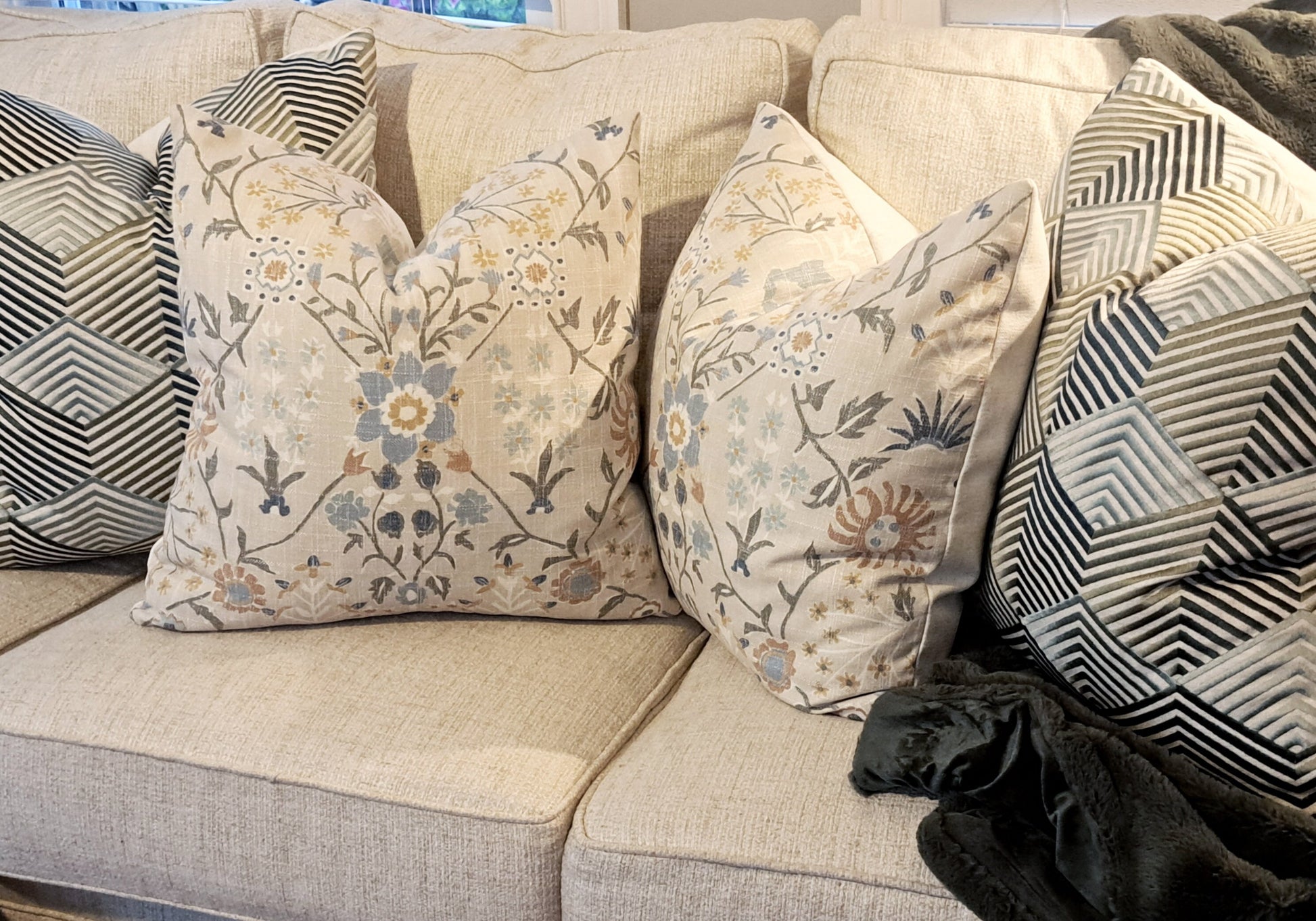 Linen Spring Floral Pillow Cover