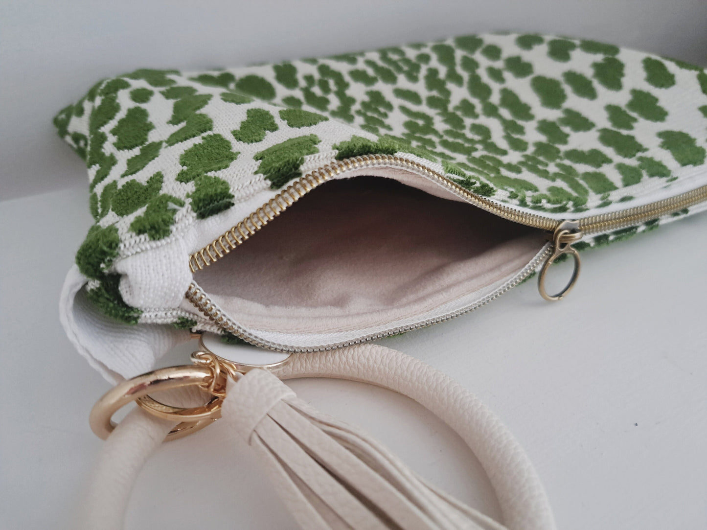 Velvet Green Leapard Print Clutch Bag