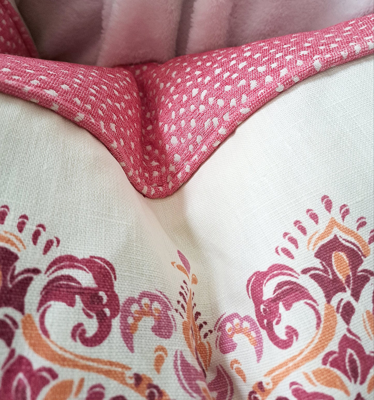 Pink and Orange Damask Print Pillow Cover