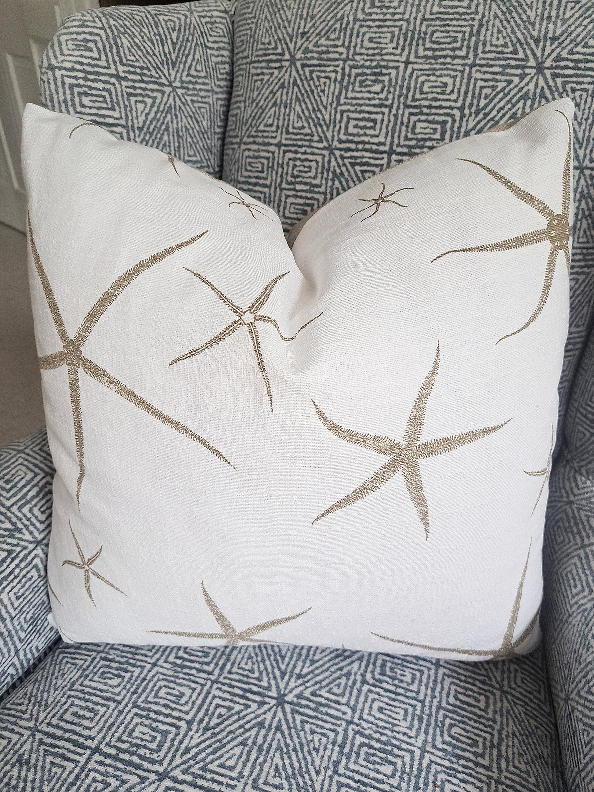 Embroidered Sea Star Pillow Cover