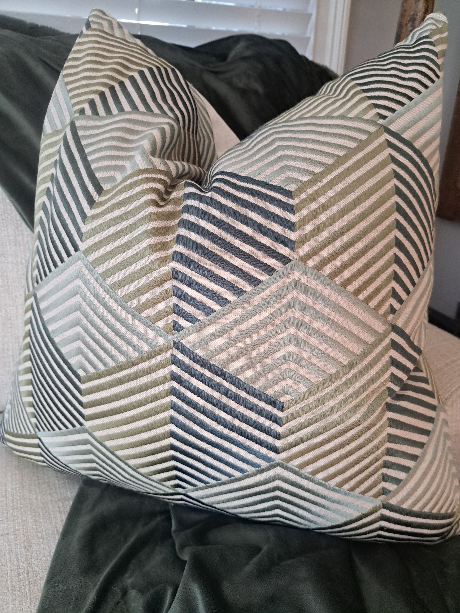 Embroidered Linen Seafoam Pillow Cover