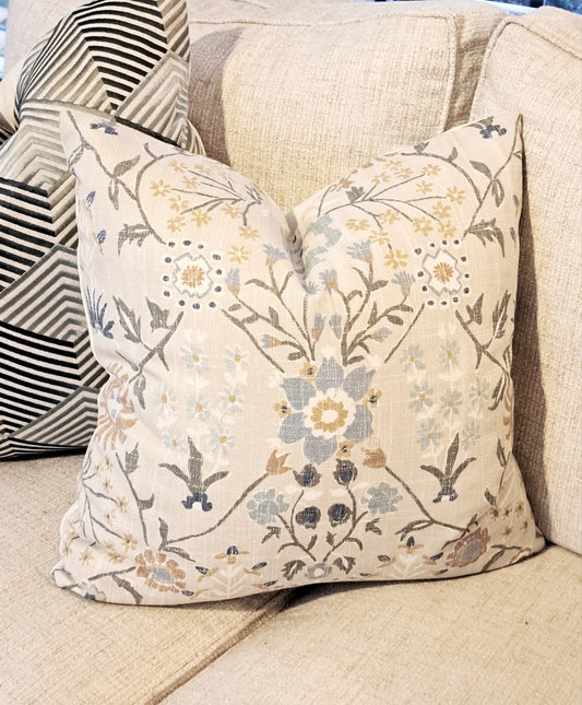 Linen Spring Floral Pillow Cover