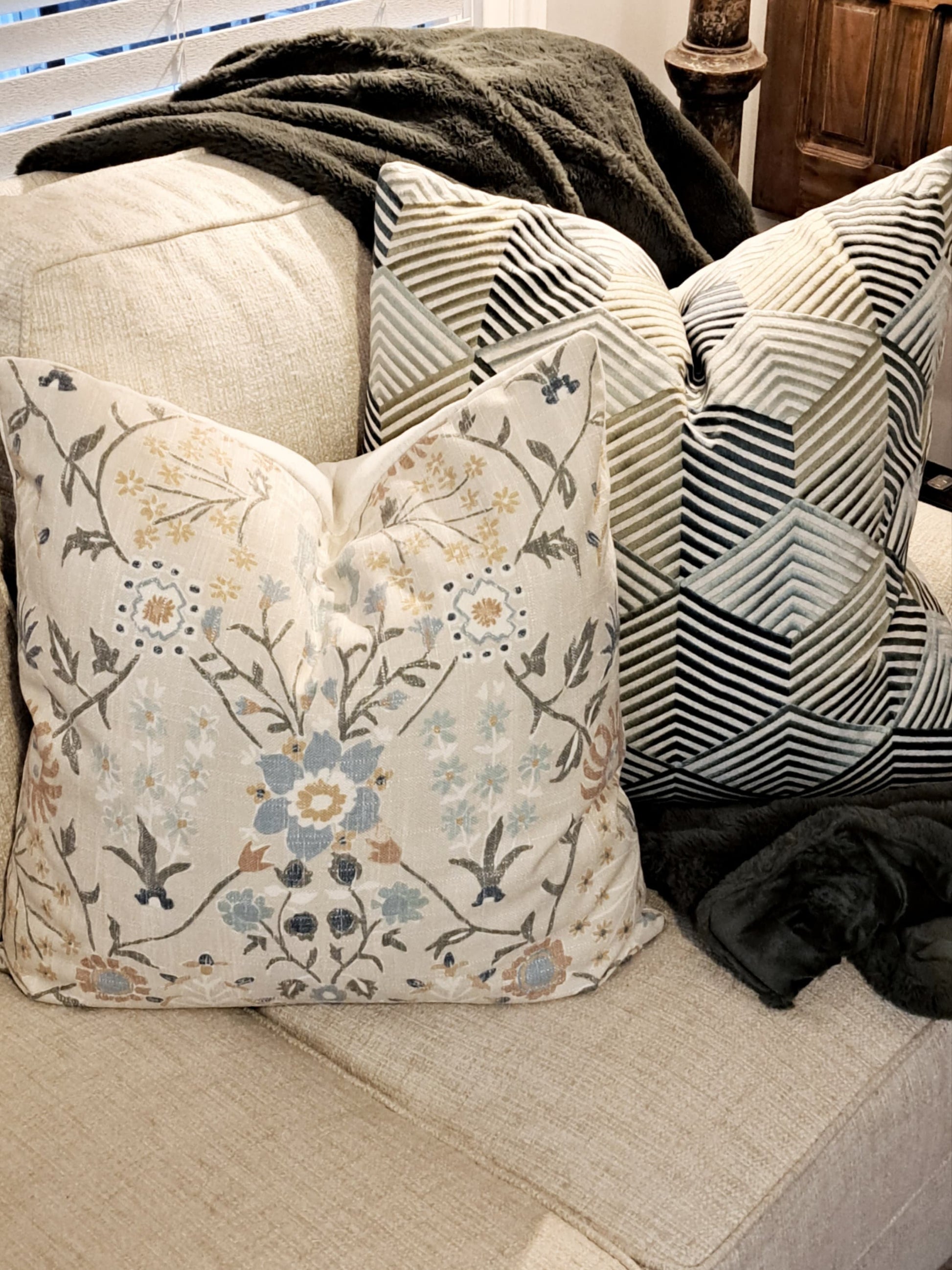 Linen Spring Floral Pillow Cover