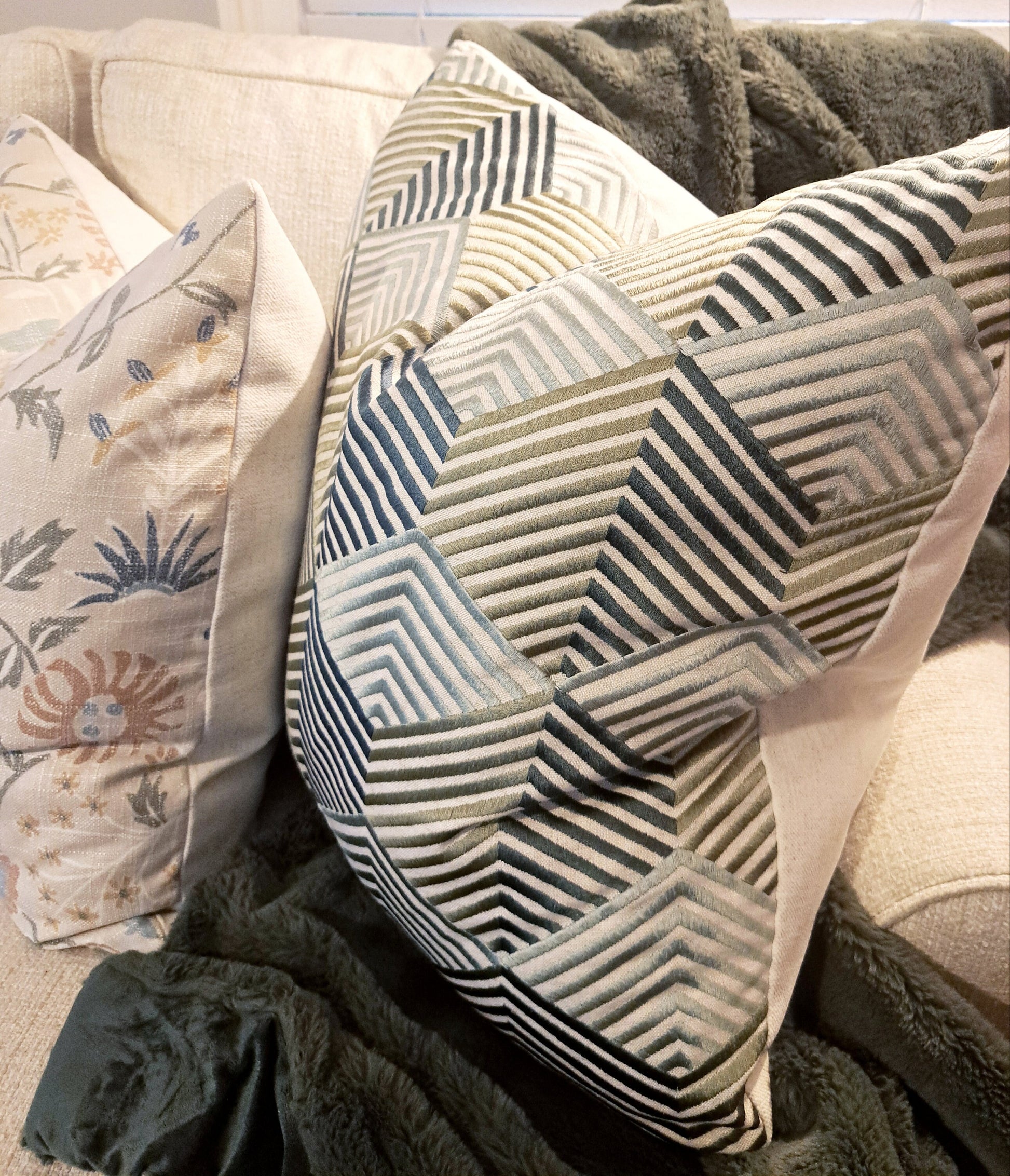 Embroidered Linen Seafoam Pillow Cover